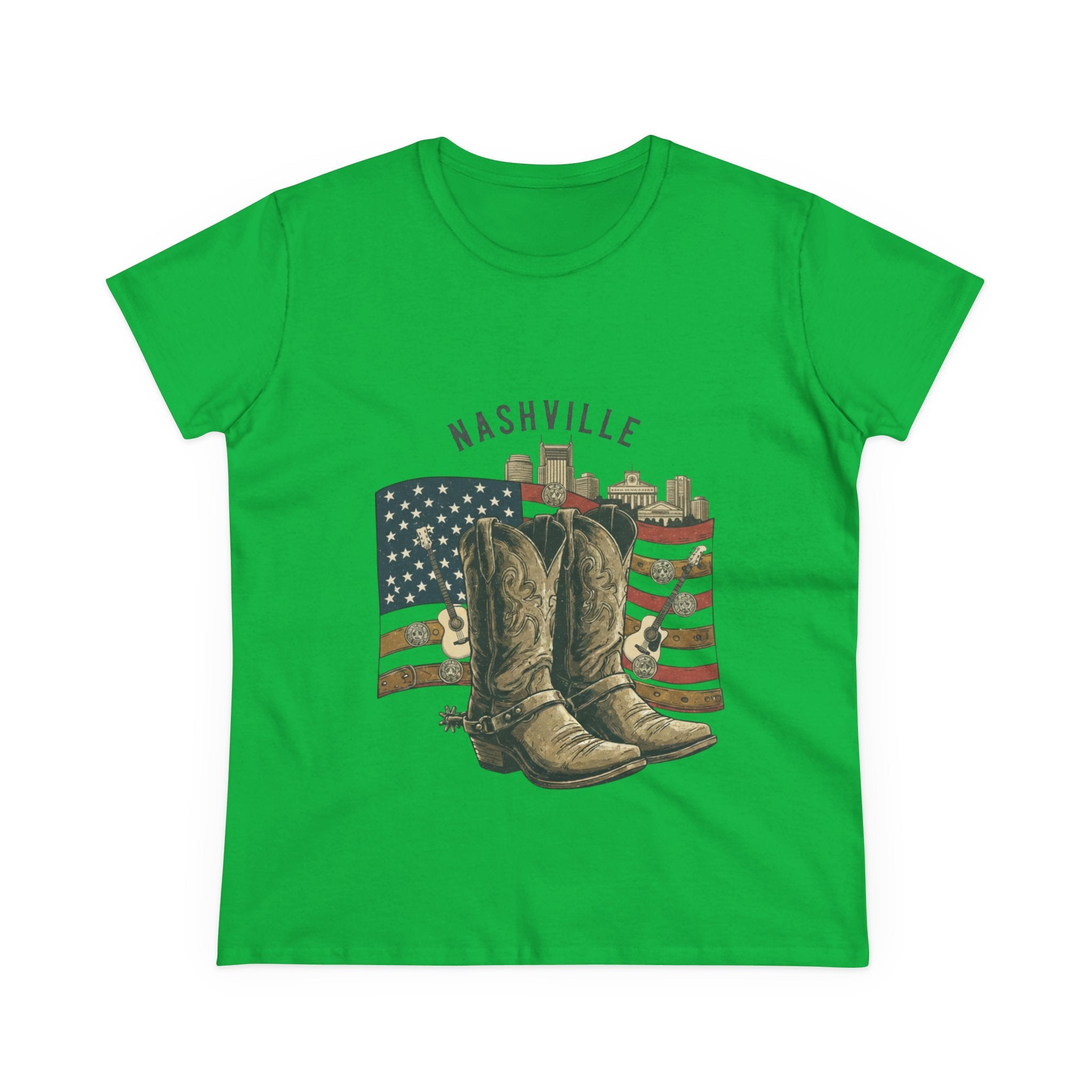 Woman’s Nashville Cowboy Boots Tee — American Flag Western Women's T-Shirt