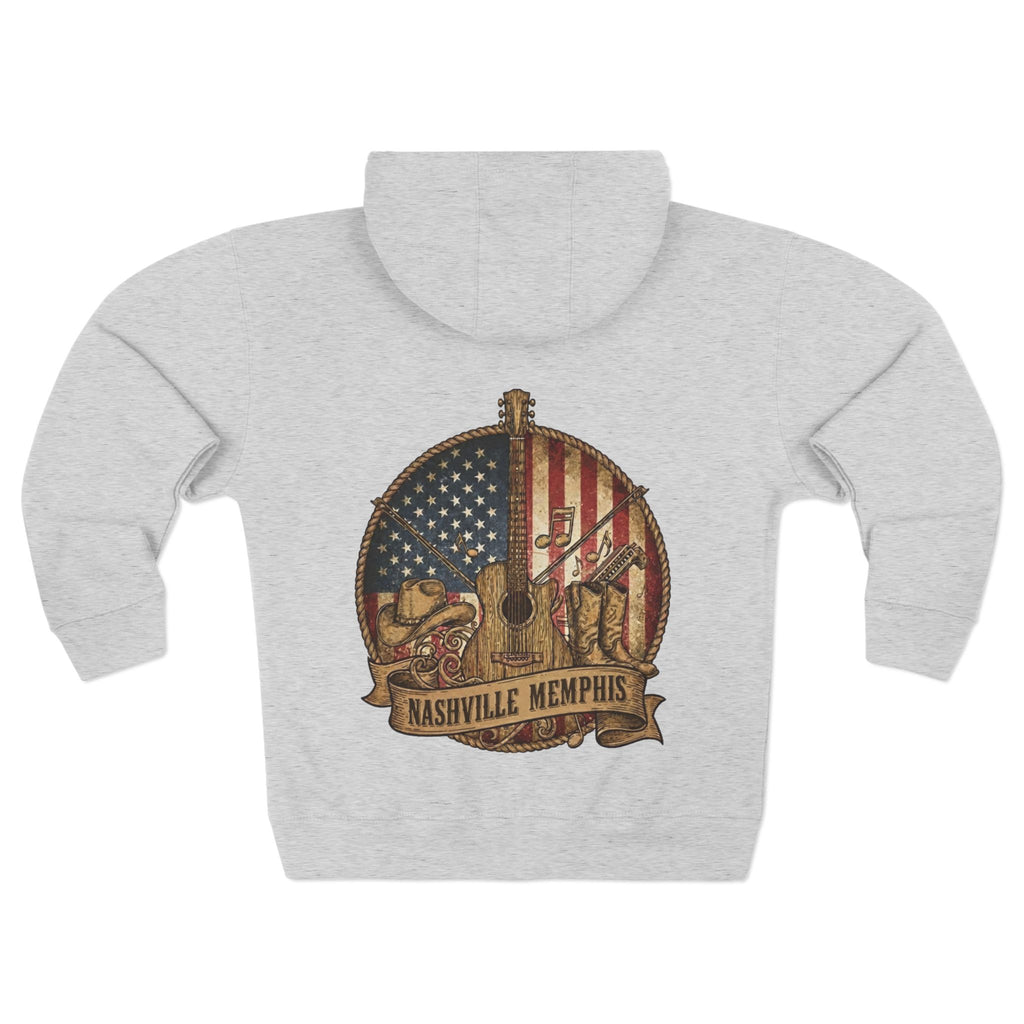 Nashville Memphis Americana Guitar Zip Hoodie — Vintage Flag Music Design
