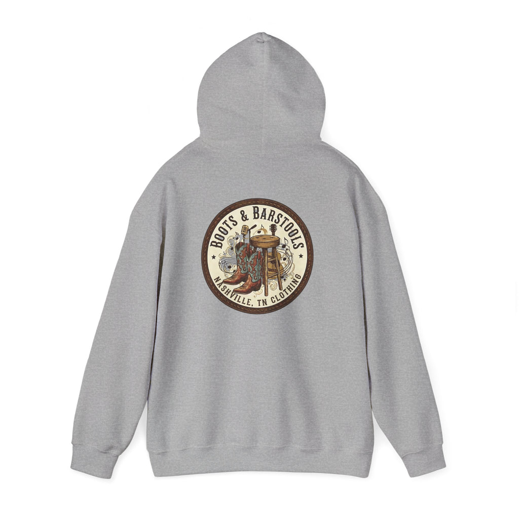 Boots & Barstools Retro Logo Hoodie — Nashville Bar Pub Sweatshirt