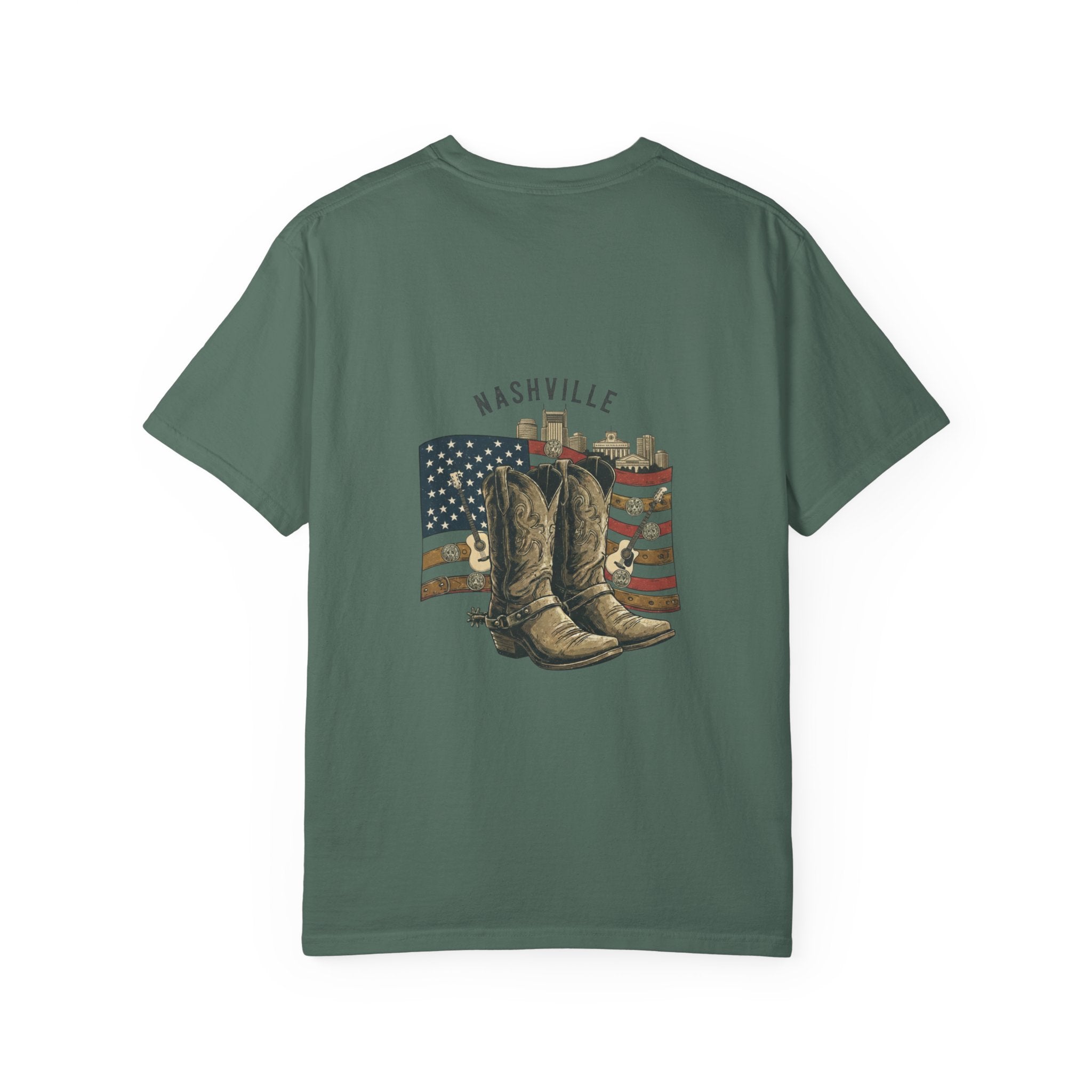 Nashville Cowboy Boots T-Shirt — Vintage American Flag Graphic