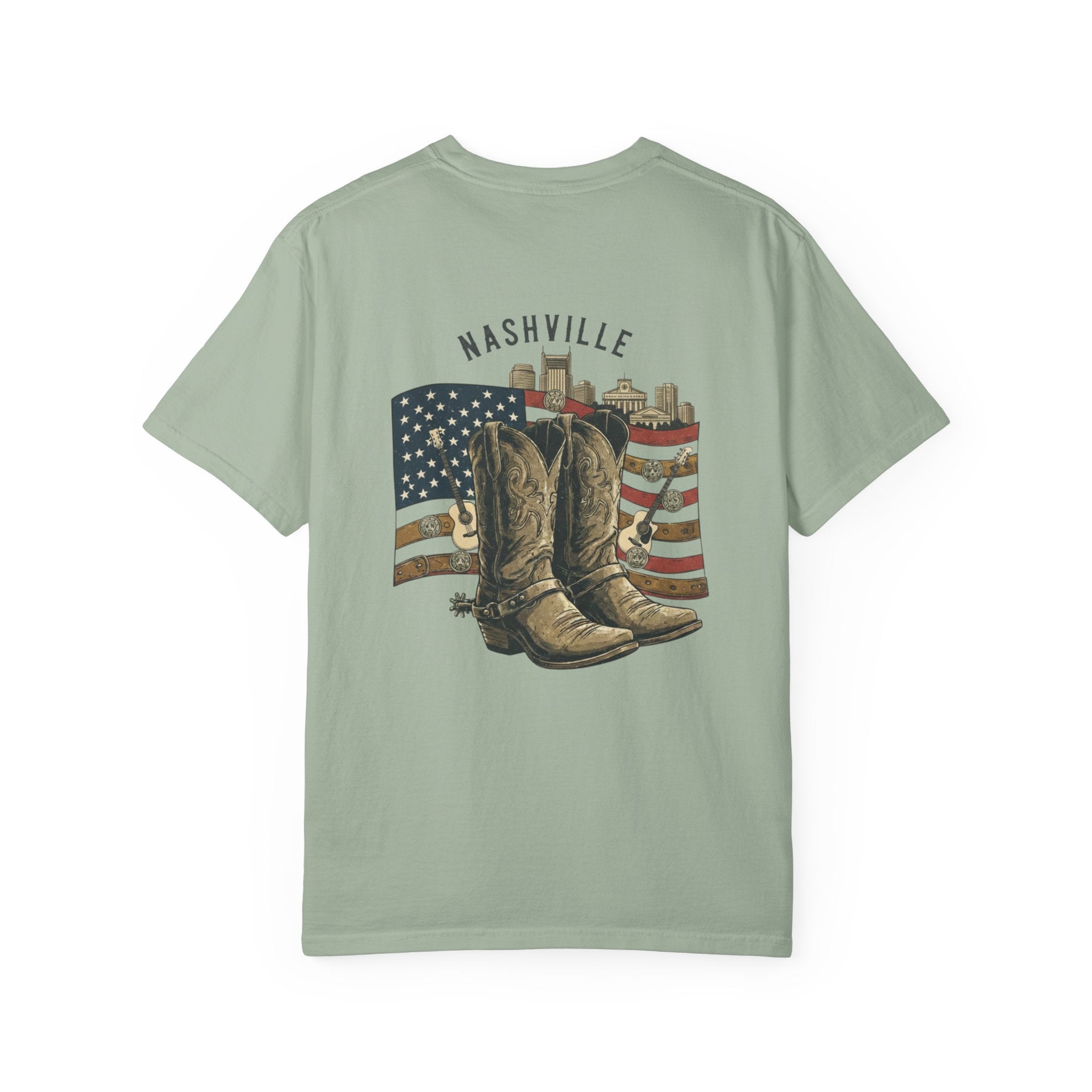 Nashville Cowboy Boots T-Shirt — Vintage American Flag Graphic