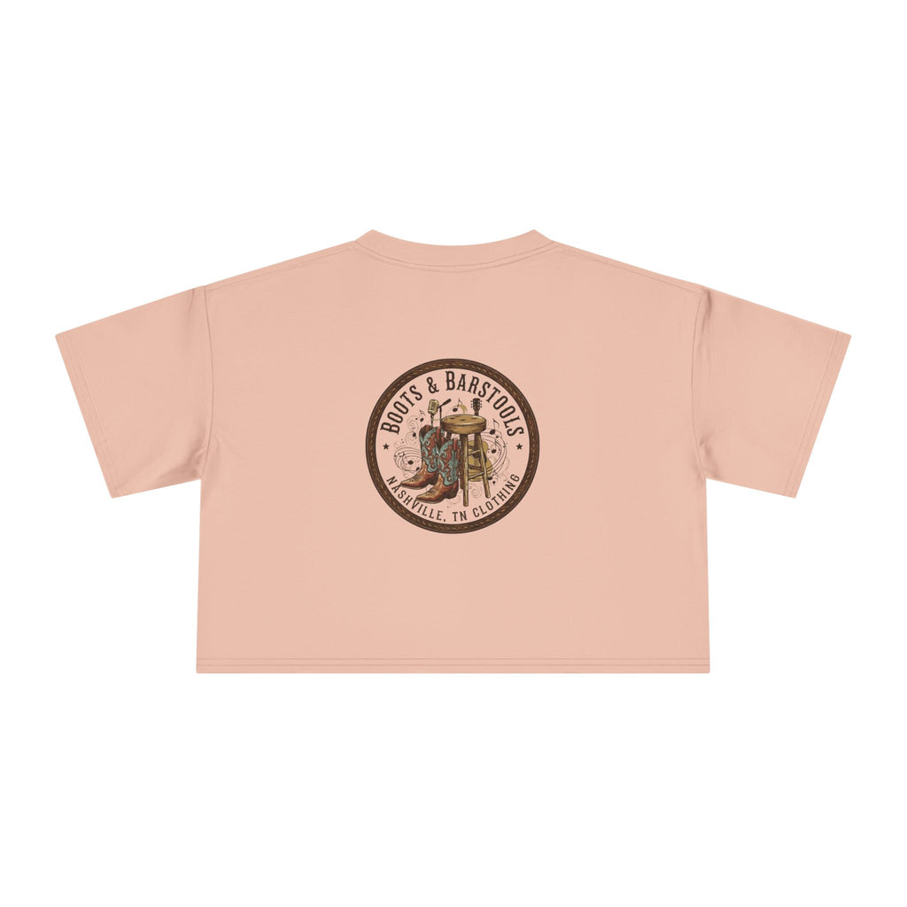 Western Boots & Barstools Crop Tee — Vintage Cowboy Rodeo Graphic