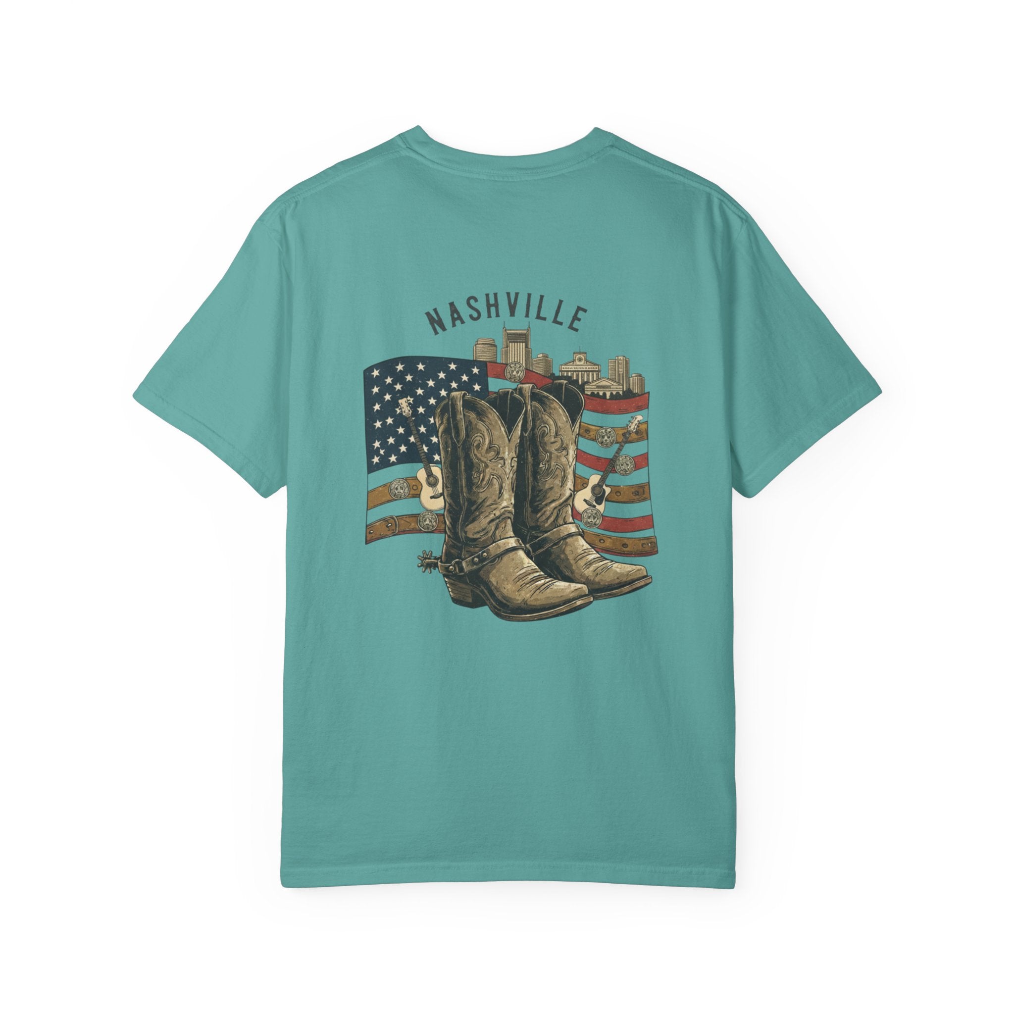 Nashville Cowboy Boots T-Shirt — Vintage American Flag Graphic