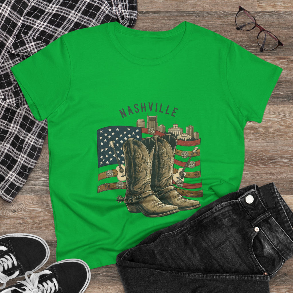 Woman’s Nashville Cowboy Boots Tee — American Flag Western Women's T-Shirt