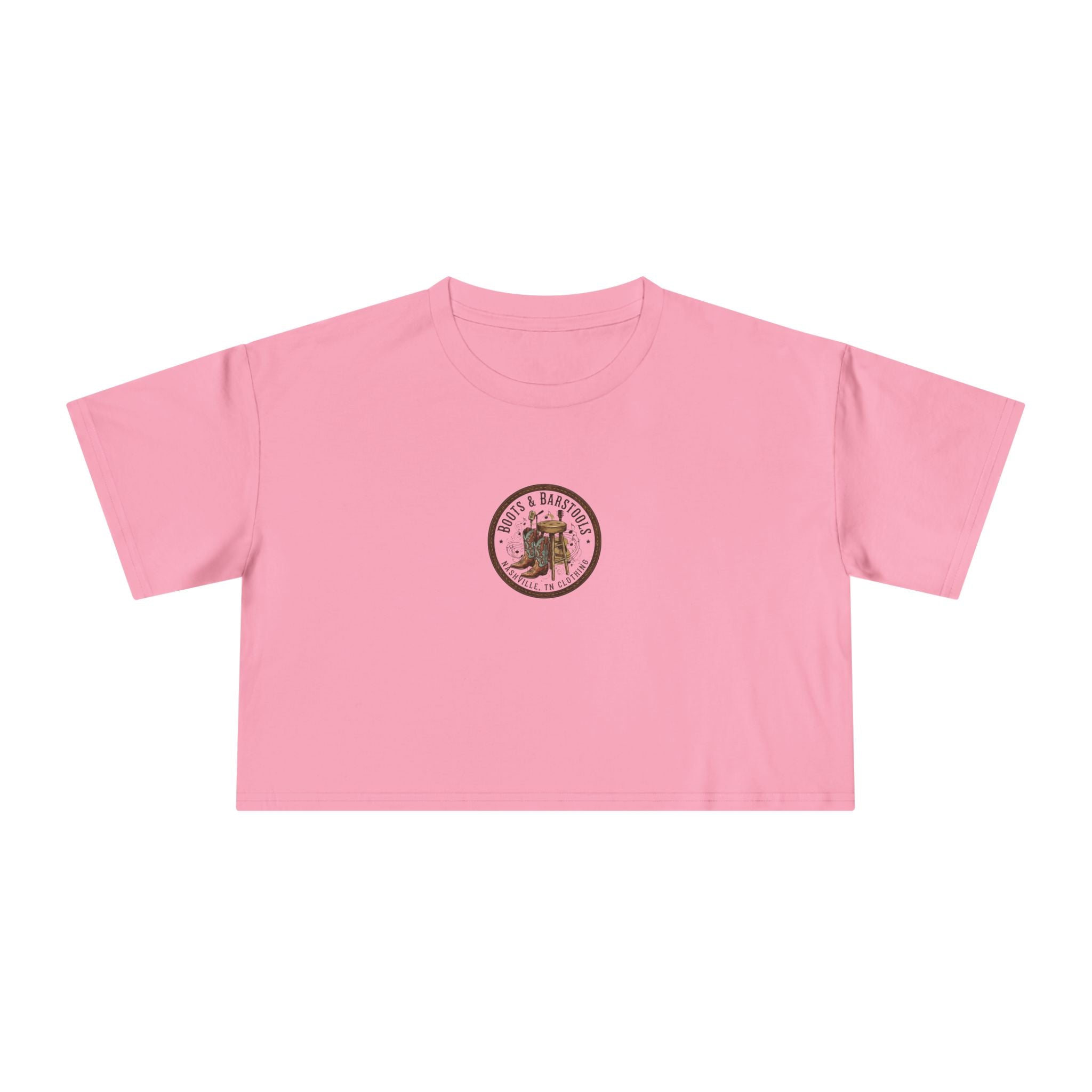 Western Boots & Barstools Crop Tee — Vintage Cowboy Rodeo Graphic