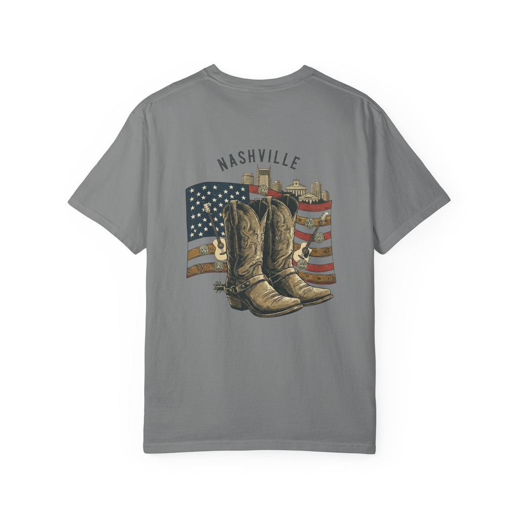 Nashville Cowboy Boots T-Shirt — Vintage American Flag Graphic