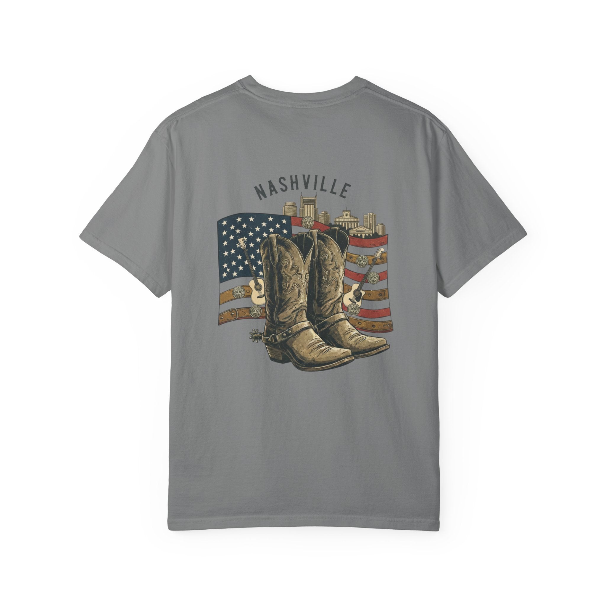 Nashville Cowboy Boots T-Shirt — Vintage American Flag Graphic
