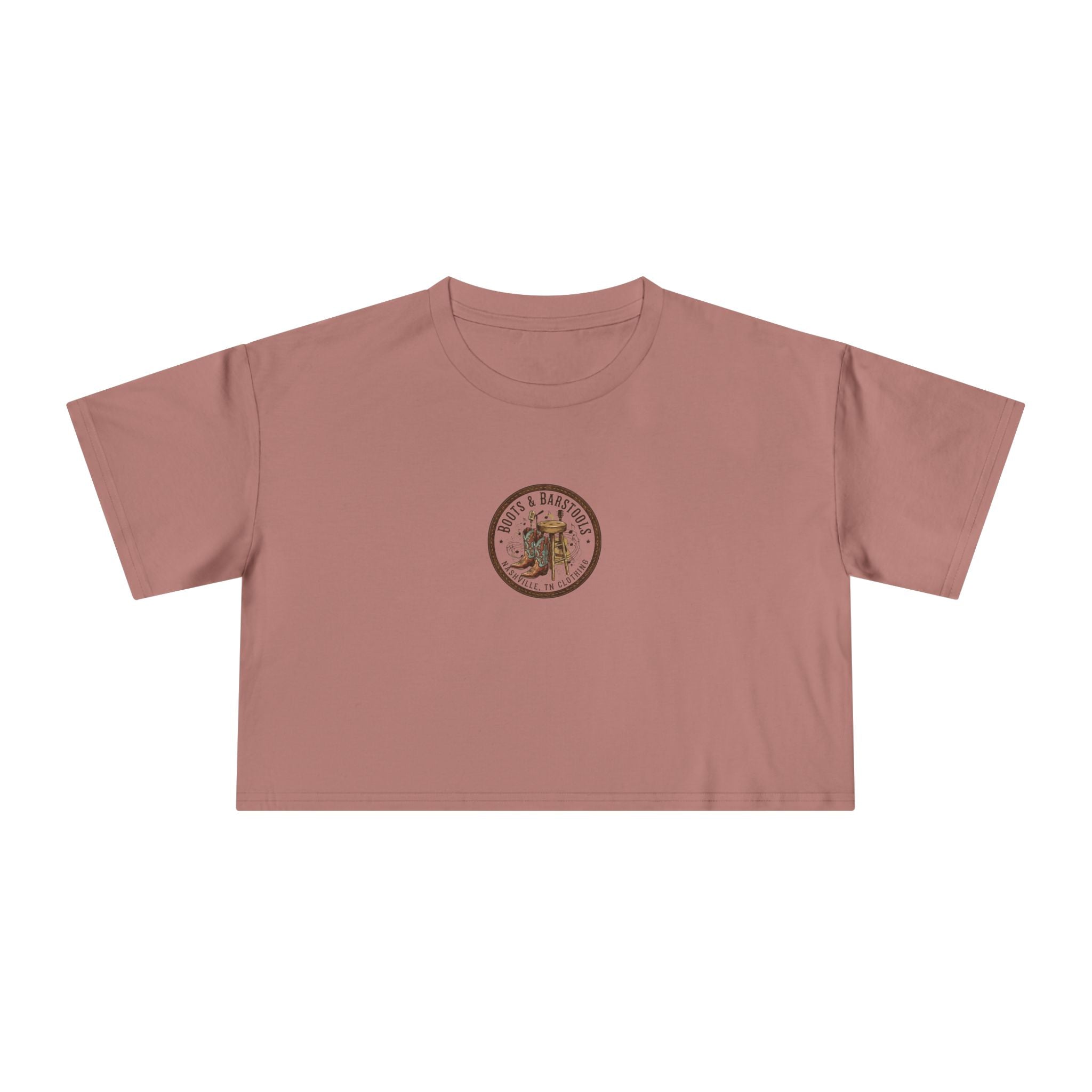 Western Boots & Barstools Crop Tee — Vintage Cowboy Rodeo Graphic