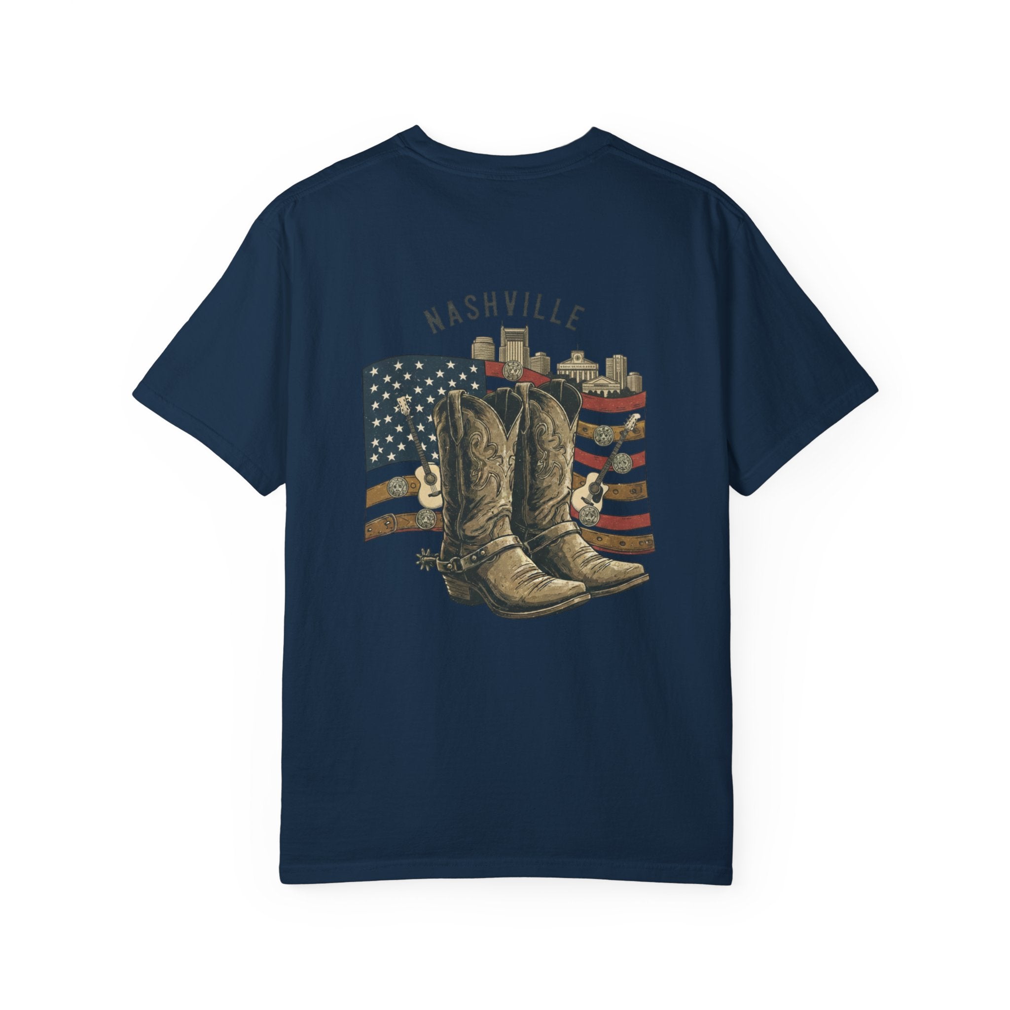 Nashville Cowboy Boots T-Shirt — Vintage American Flag Graphic