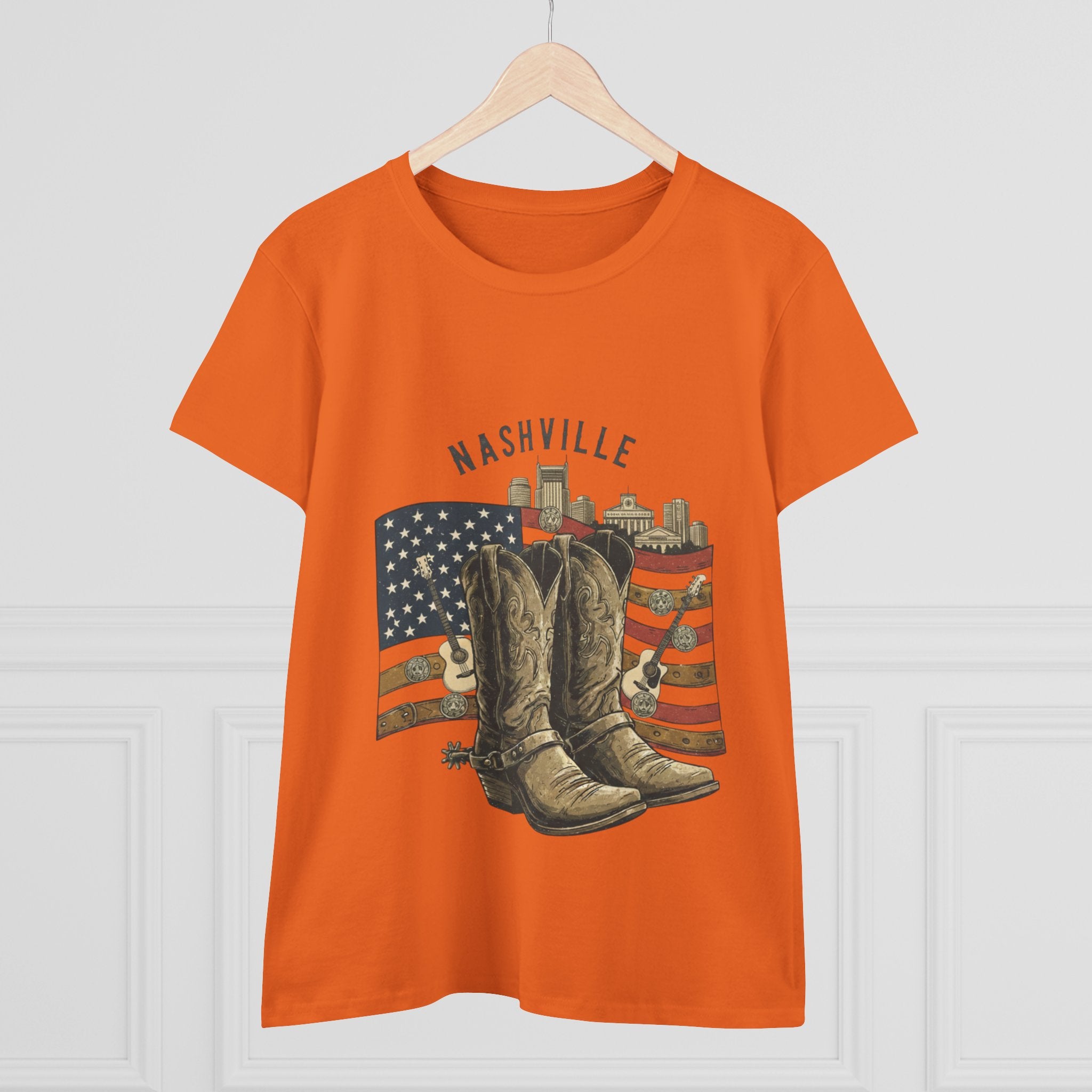 Woman’s Nashville Cowboy Boots Tee — American Flag Western Women's T-Shirt