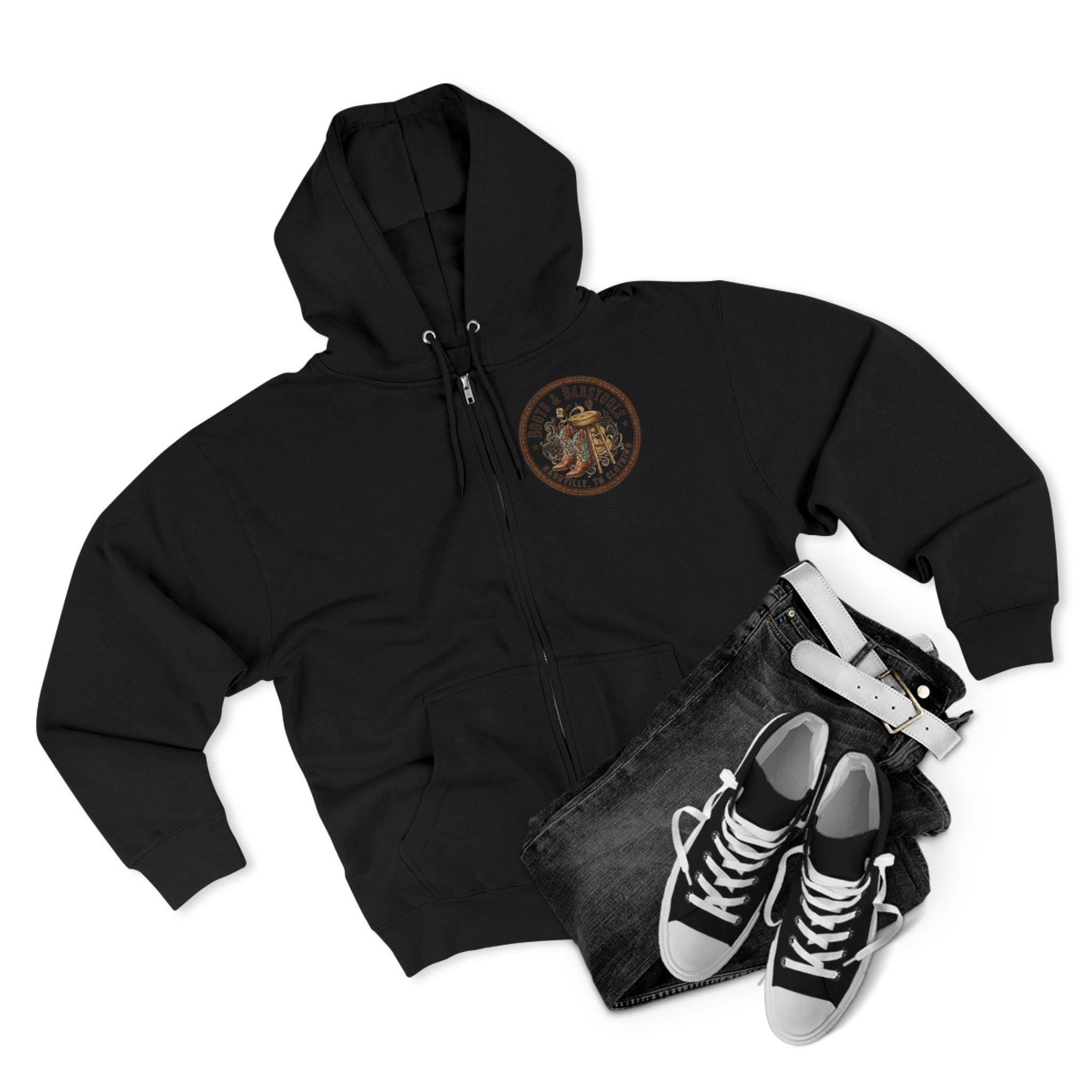 Nashville Memphis Americana Guitar Zip Hoodie — Vintage Flag Music Design