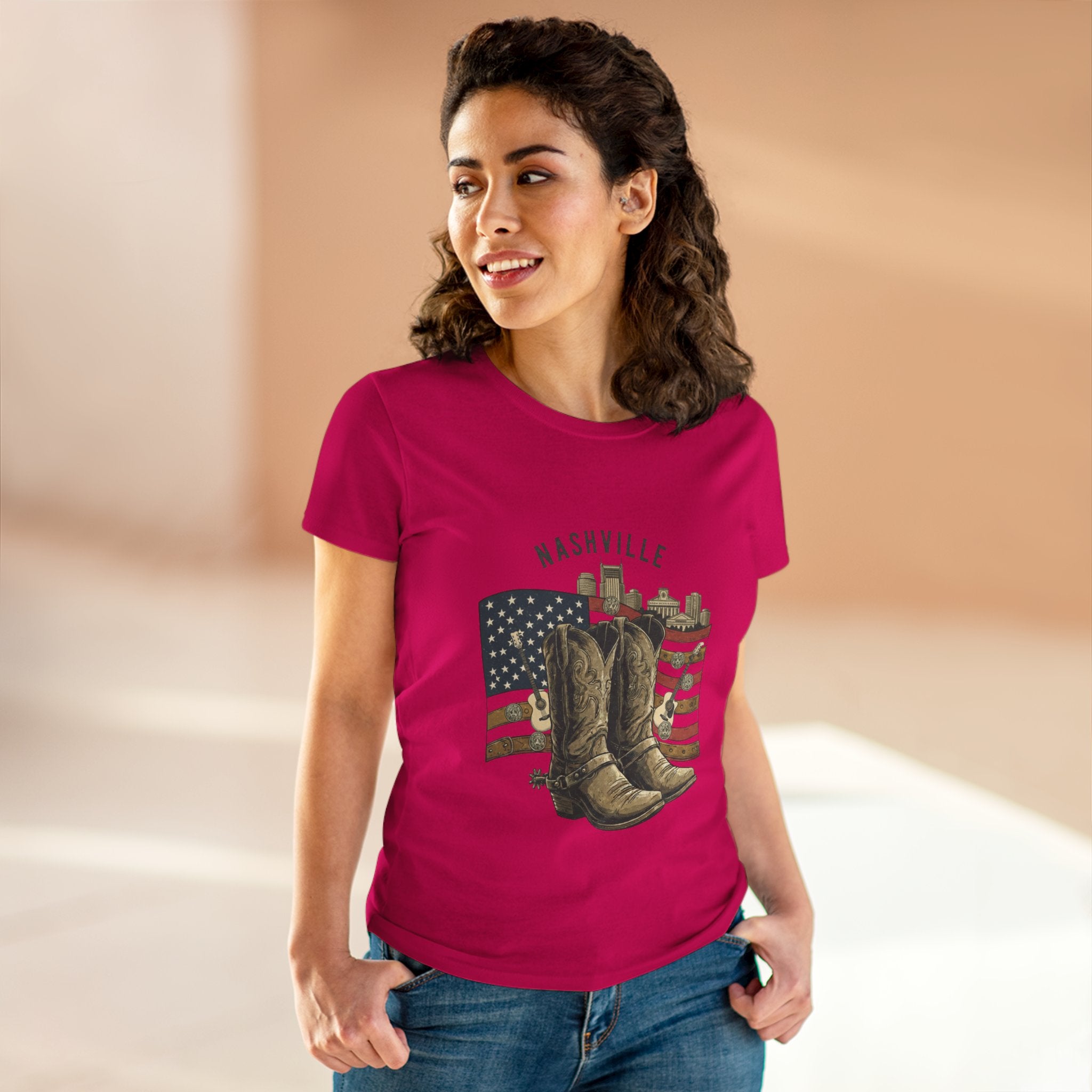 Woman’s Nashville Cowboy Boots Tee — American Flag Western Women's T-Shirt
