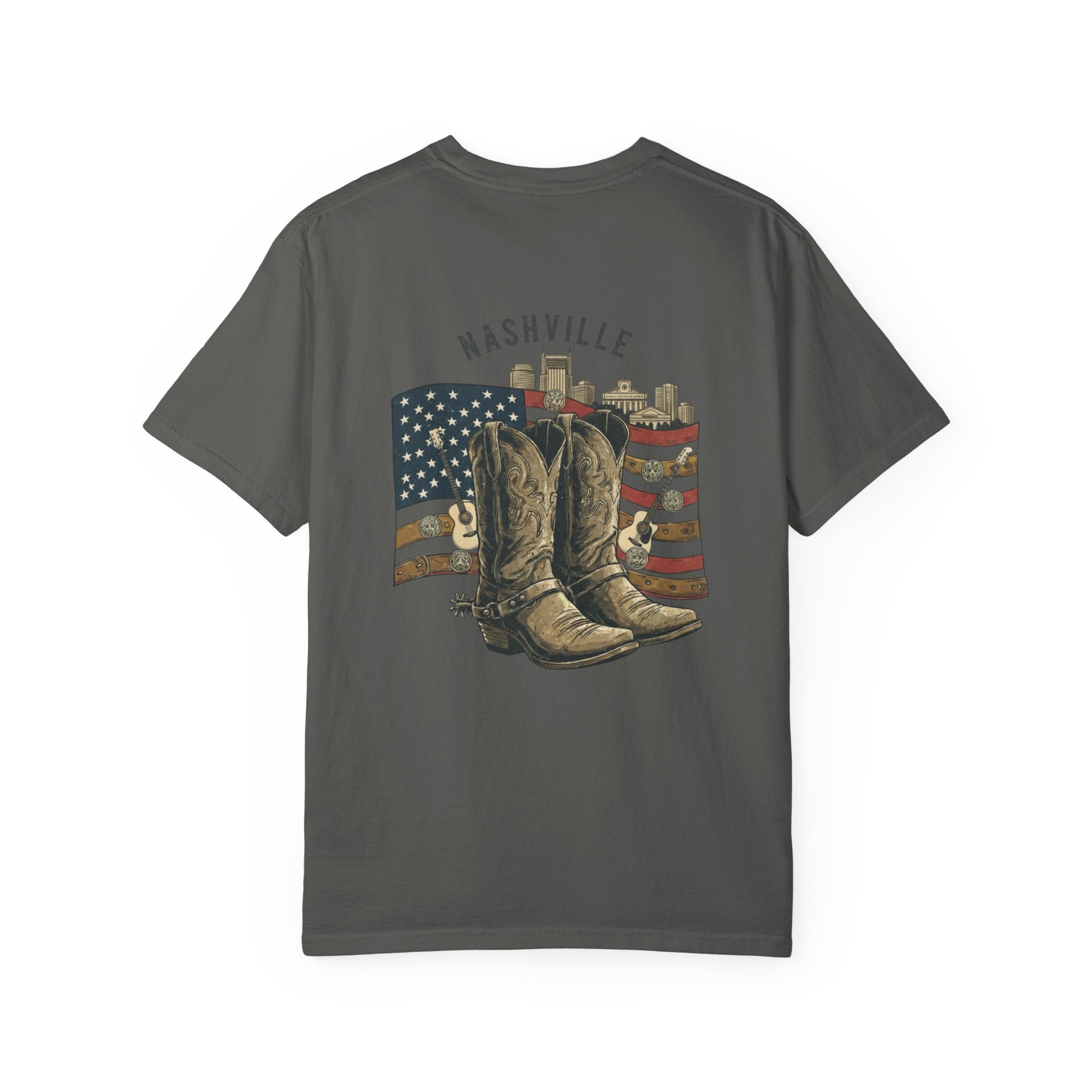 Nashville Cowboy Boots T-Shirt — Vintage American Flag Graphic