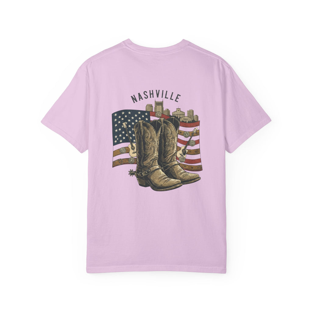 Nashville Cowboy Boots T-Shirt — Vintage American Flag Graphic