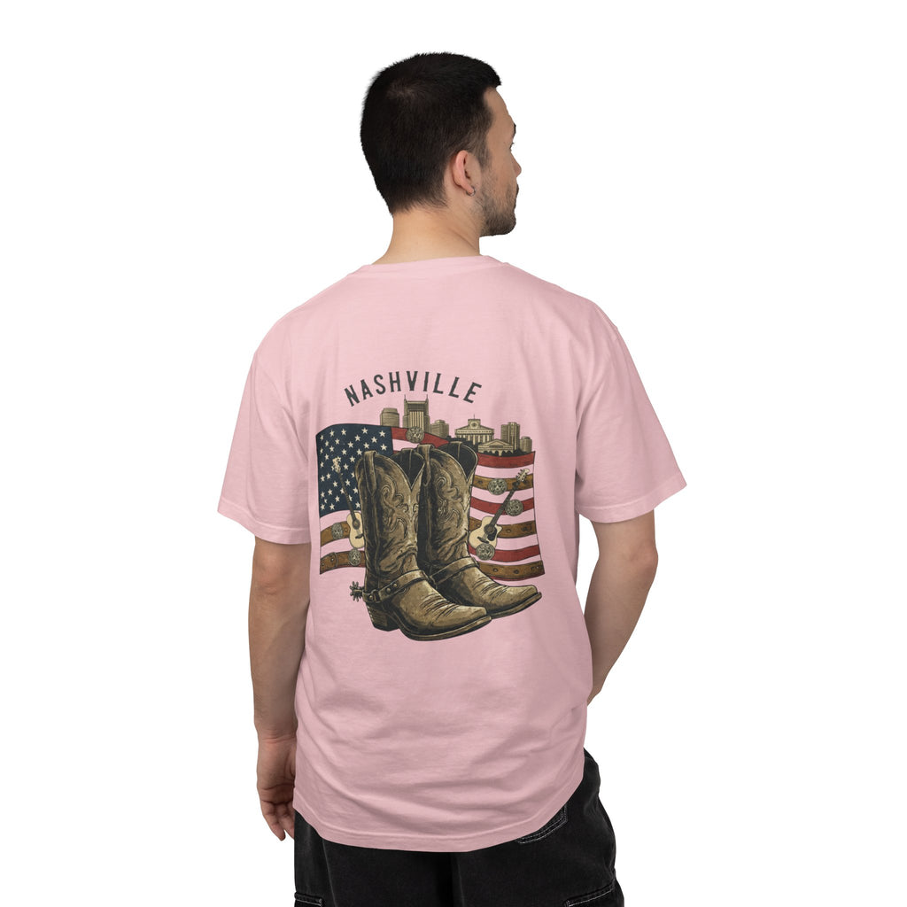 Nashville Cowboy Boots T-Shirt — Vintage American Flag Graphic