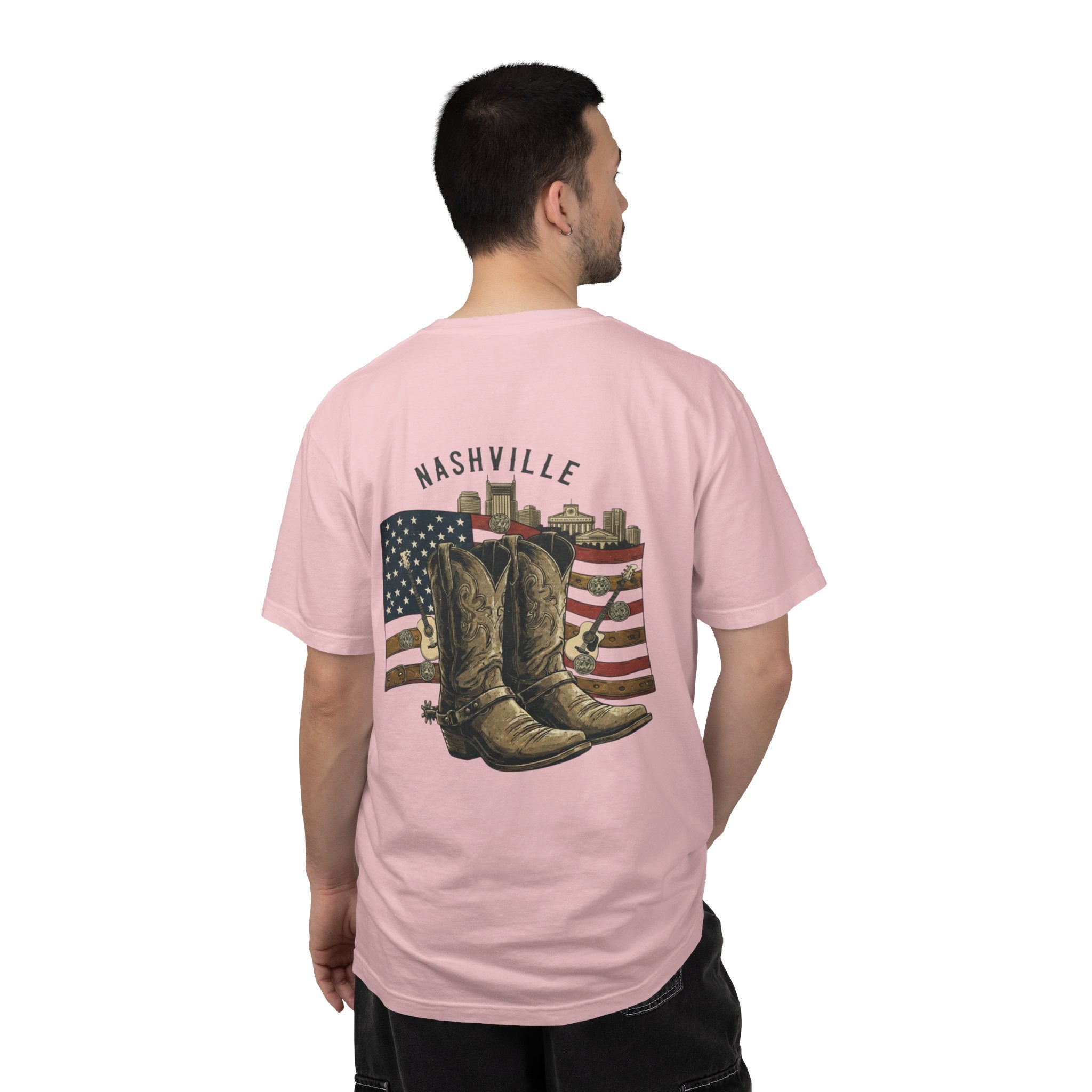 Nashville Cowboy Boots T-Shirt — Vintage American Flag Graphic