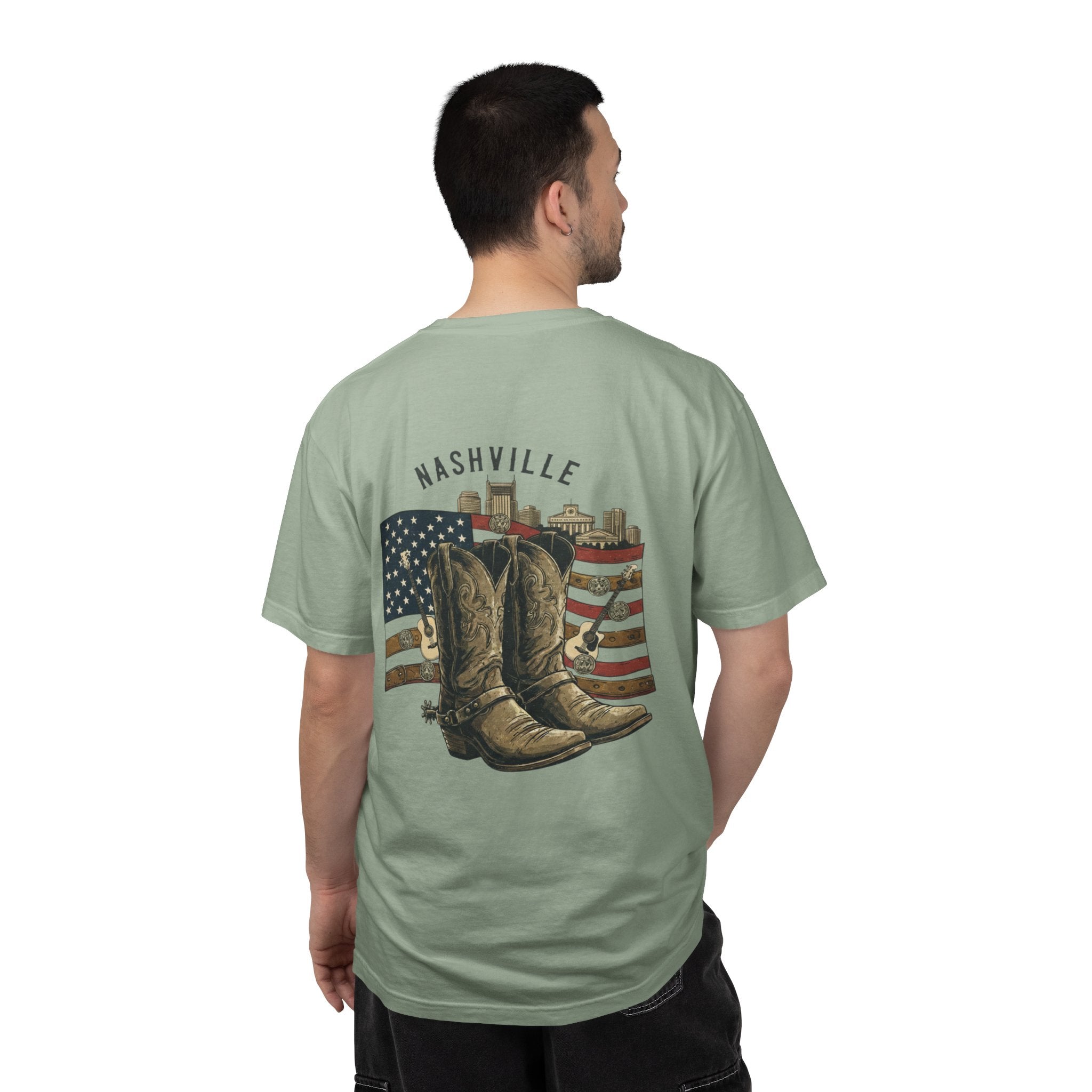 Nashville Cowboy Boots T-Shirt — Vintage American Flag Graphic