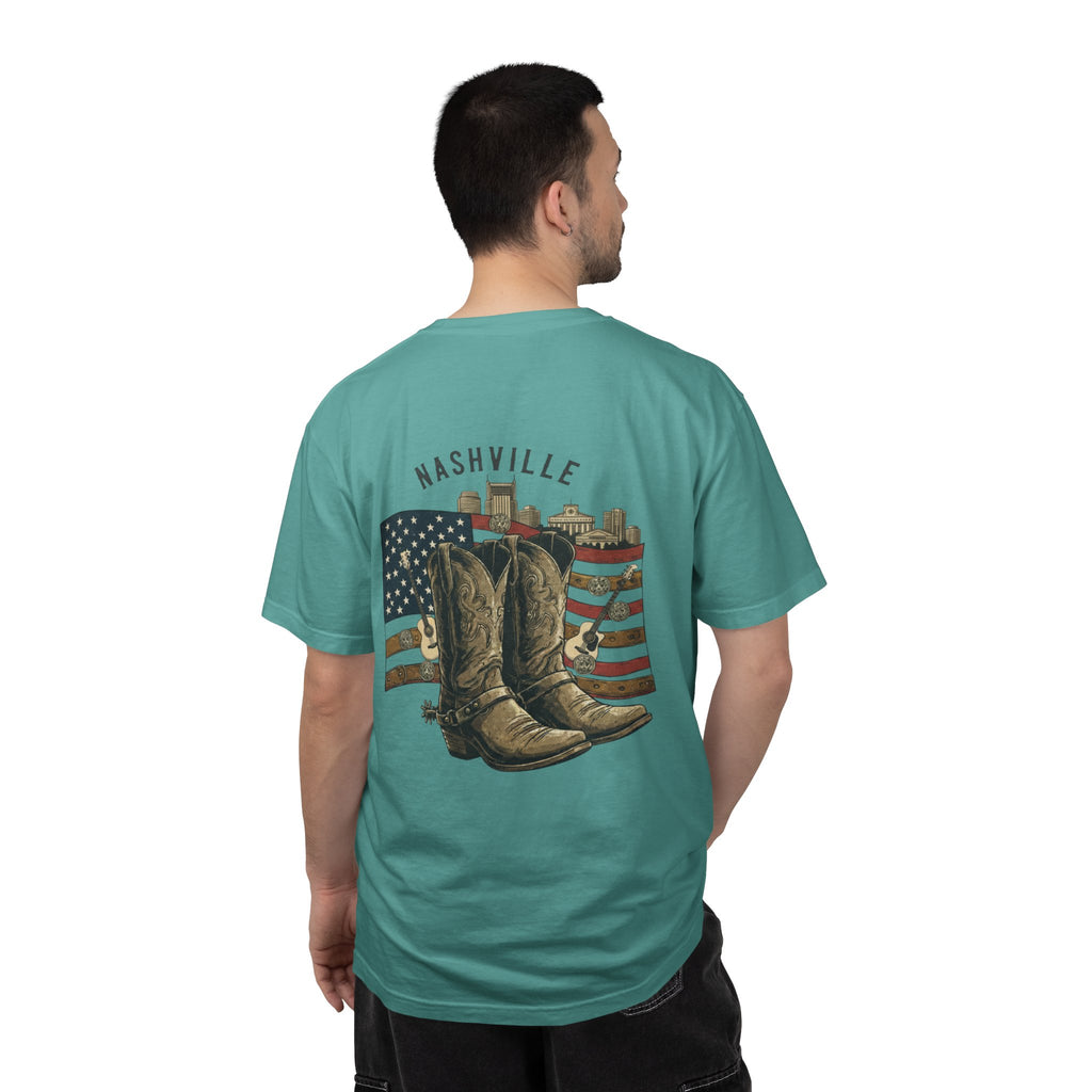 Nashville Cowboy Boots T-Shirt — Vintage American Flag Graphic