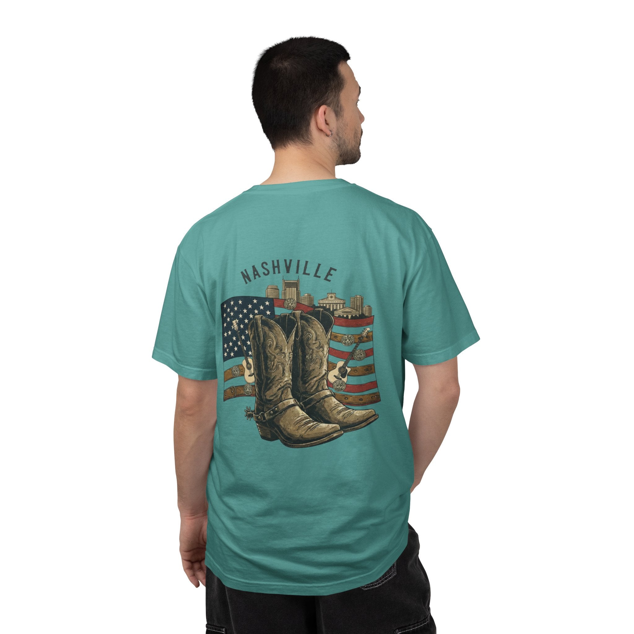 Nashville Cowboy Boots T-Shirt — Vintage American Flag Graphic