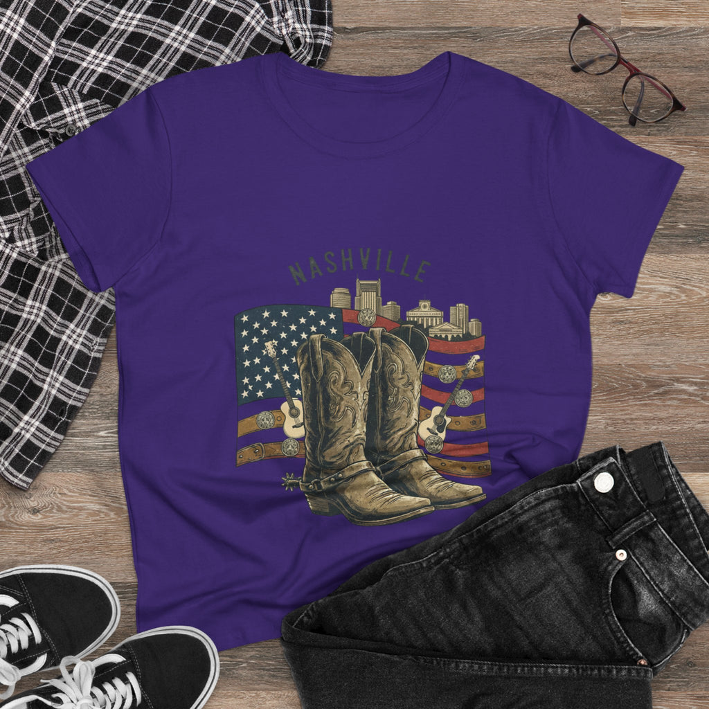 Woman’s Nashville Cowboy Boots Tee — American Flag Western Women's T-Shirt