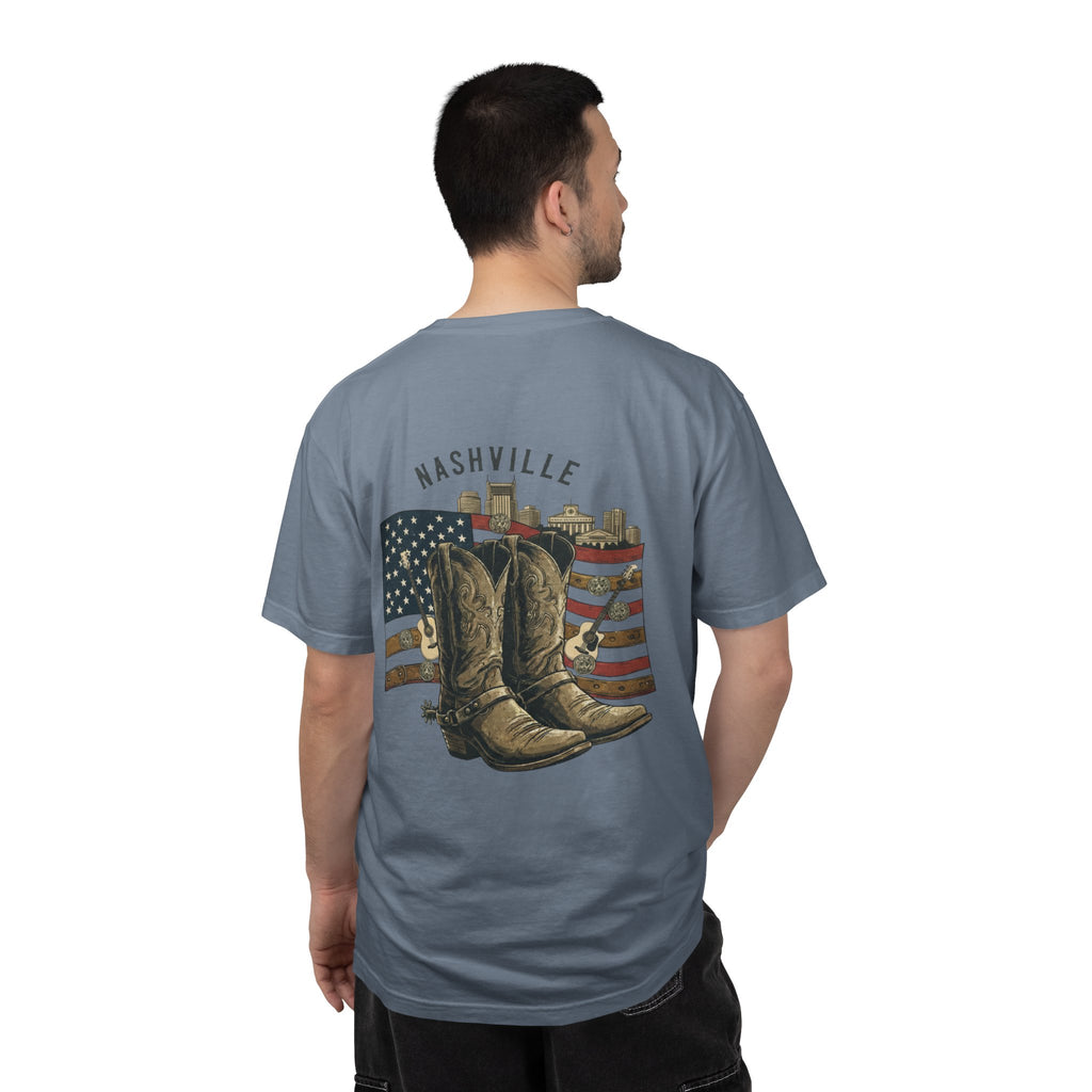 Nashville Cowboy Boots T-Shirt — Vintage American Flag Graphic