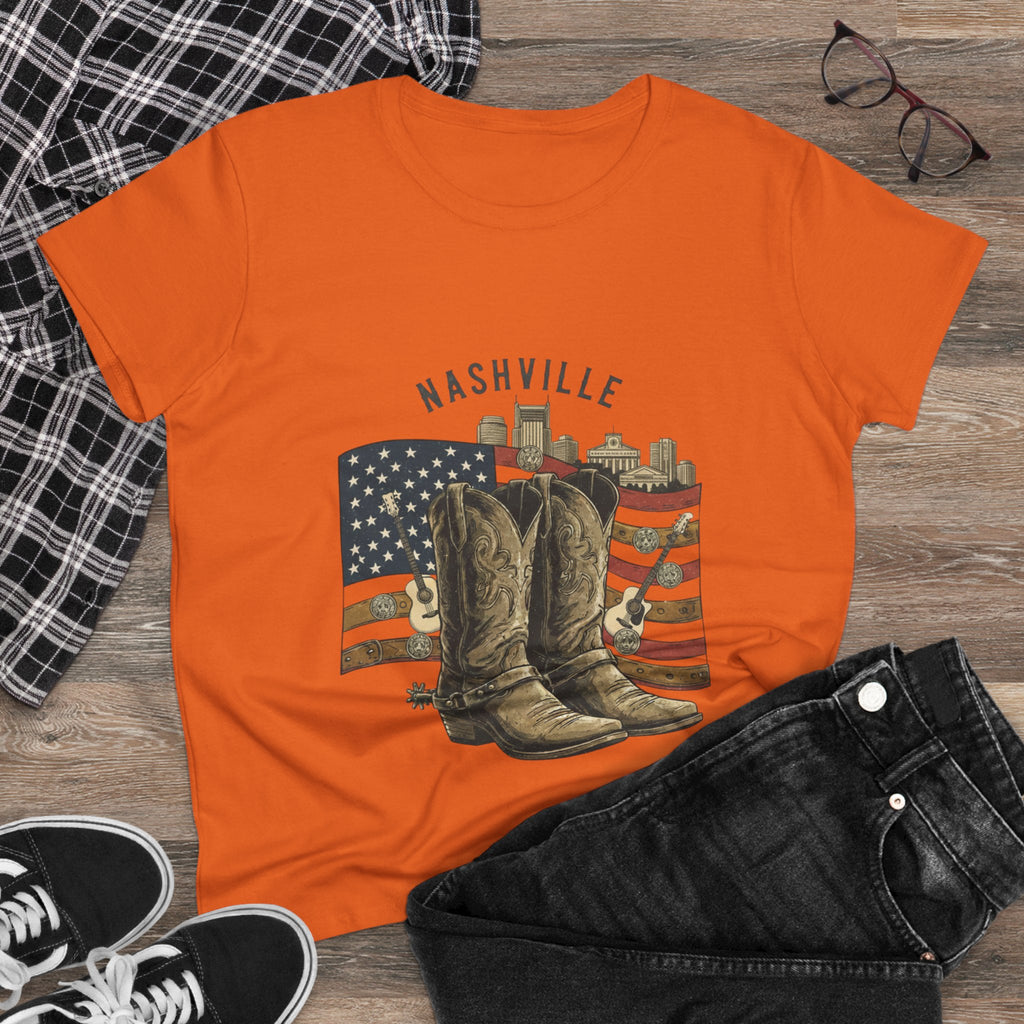 Woman’s Nashville Cowboy Boots Tee — American Flag Western Women's T-Shirt