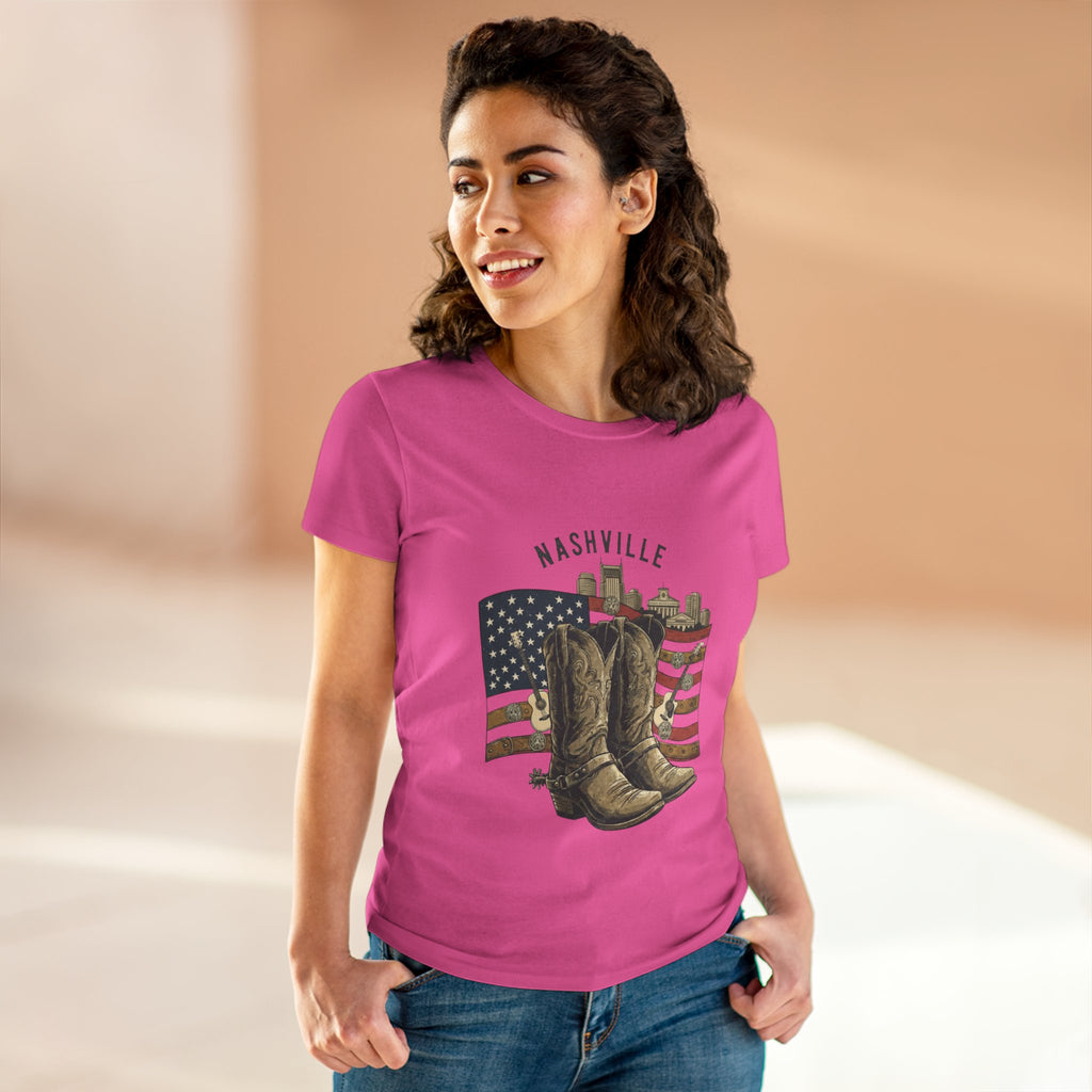 Woman’s Nashville Cowboy Boots Tee — American Flag Western Women's T-Shirt