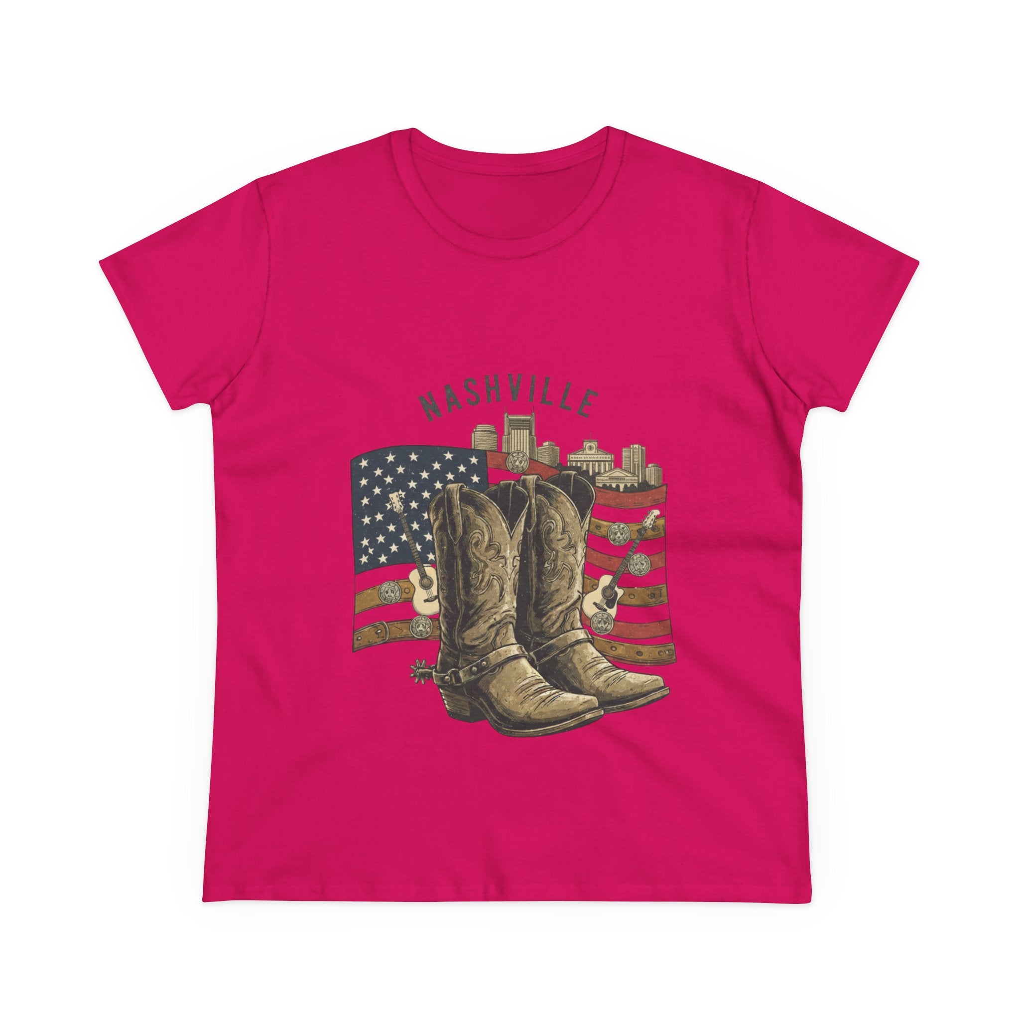Woman’s Nashville Cowboy Boots Tee — American Flag Western Women's T-Shirt