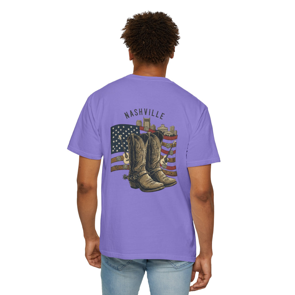 Nashville Cowboy Boots T-Shirt — Vintage American Flag Graphic