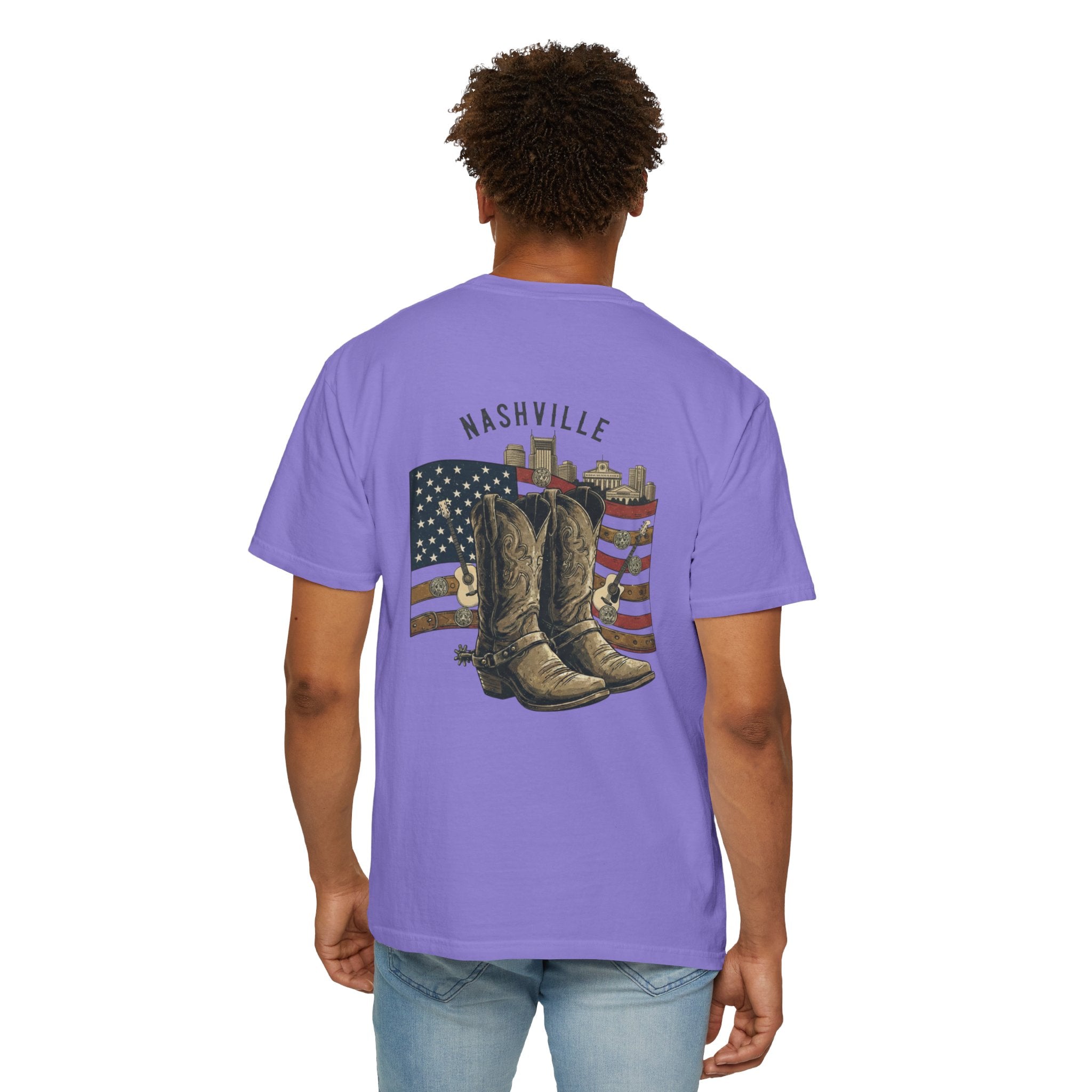 Nashville Cowboy Boots T-Shirt — Vintage American Flag Graphic