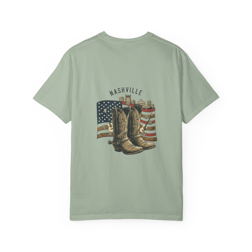 Nashville Cowboy Boots T-Shirt — Vintage American Flag Graphic