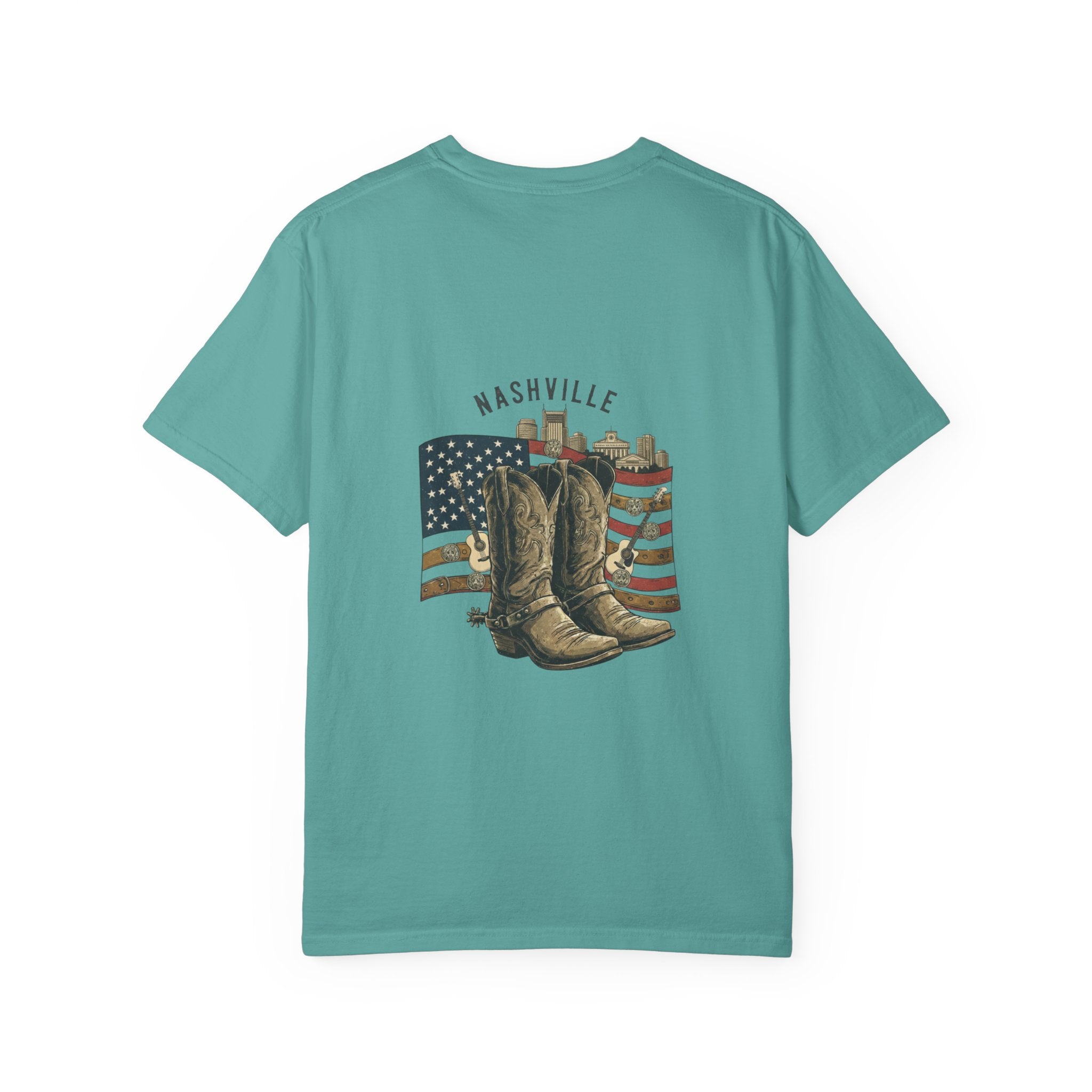 Nashville Cowboy Boots T-Shirt — Vintage American Flag Graphic