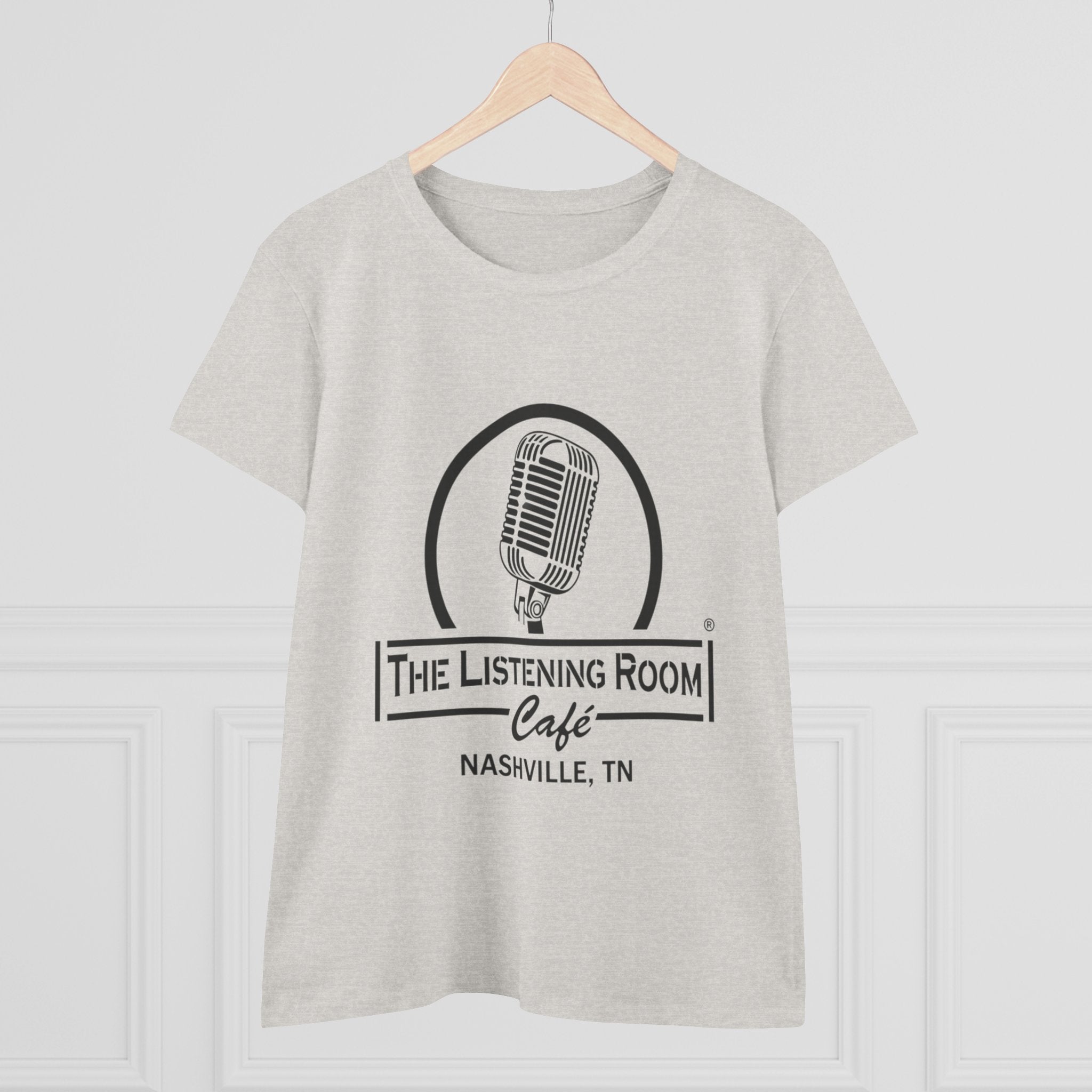 Woman’s Listening Room Café Nashville T‑Shirt — Retro Microphone Logo Tee