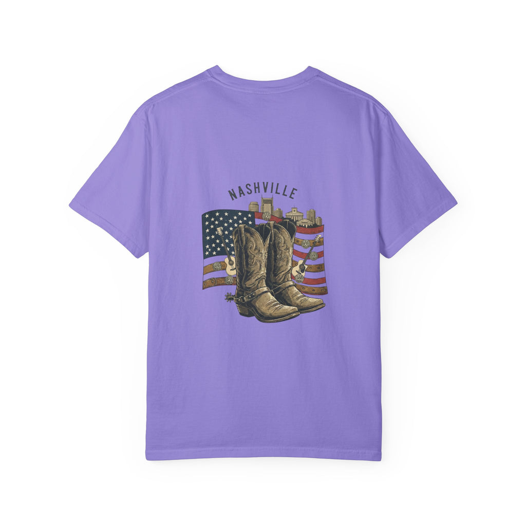 Nashville Cowboy Boots T-Shirt — Vintage American Flag Graphic