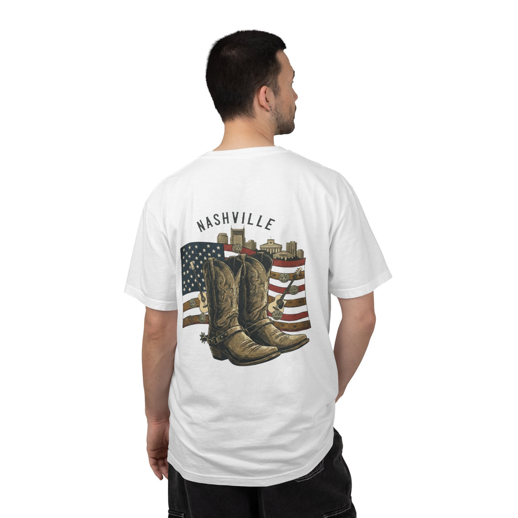 Nashville Cowboy Boots T-Shirt — Vintage American Flag Graphic
