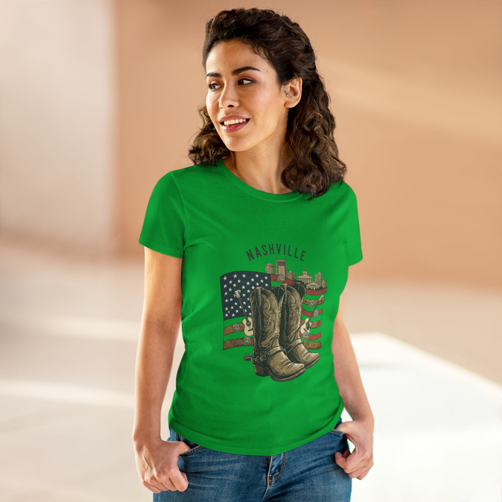 Woman’s Nashville Cowboy Boots Tee — American Flag Western Women's T-Shirt