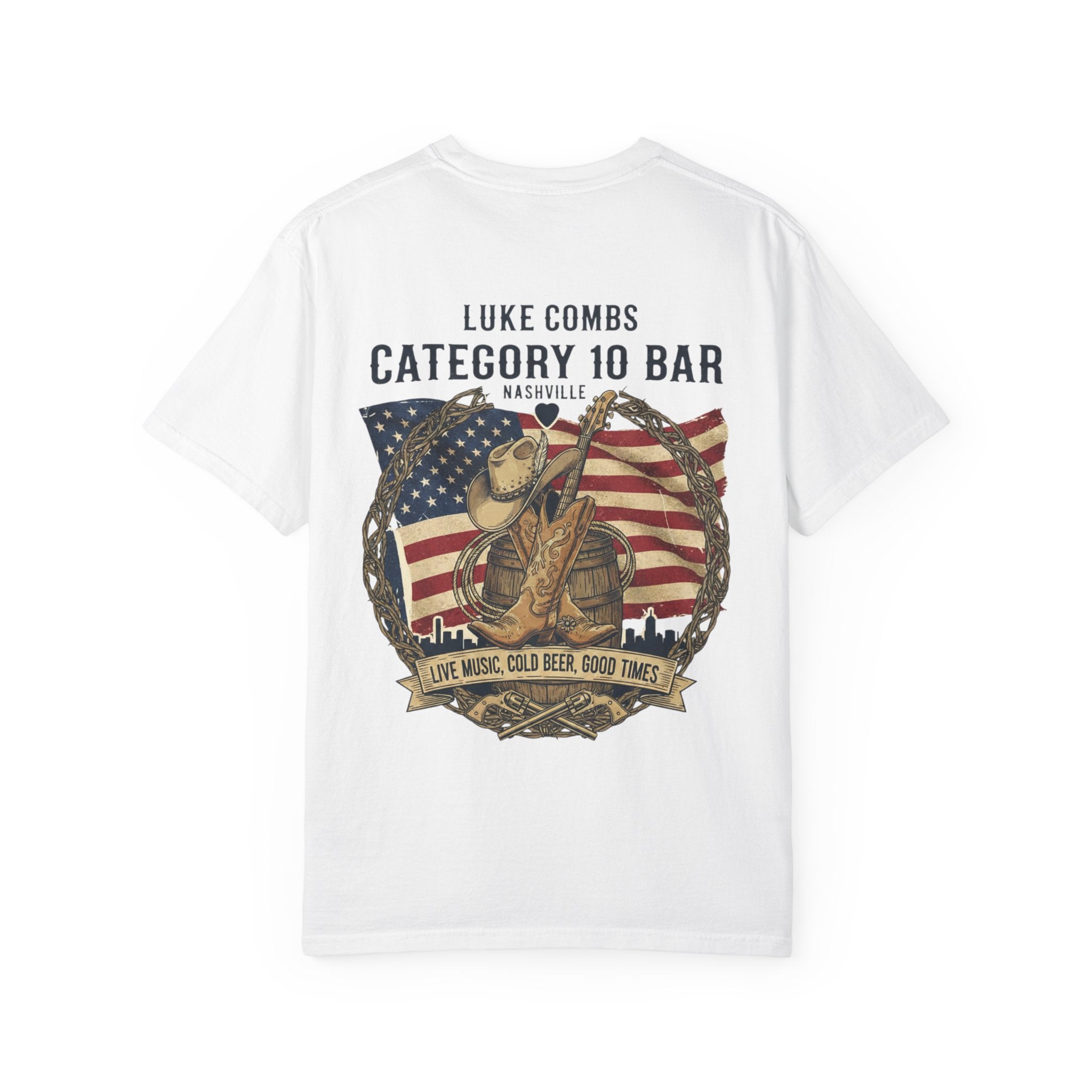 Luke Combs Category 10 Bar T-Shirt — Country Music American Flag Guitar Design