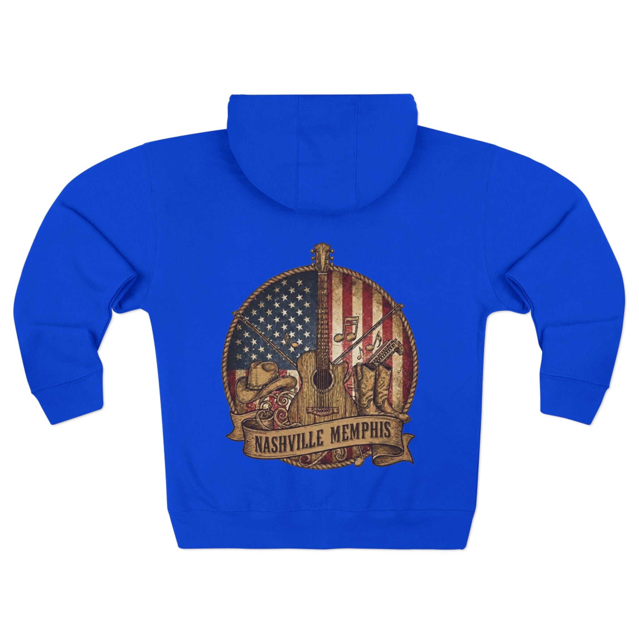 Nashville Memphis Americana Guitar Zip Hoodie — Vintage Flag Music Design