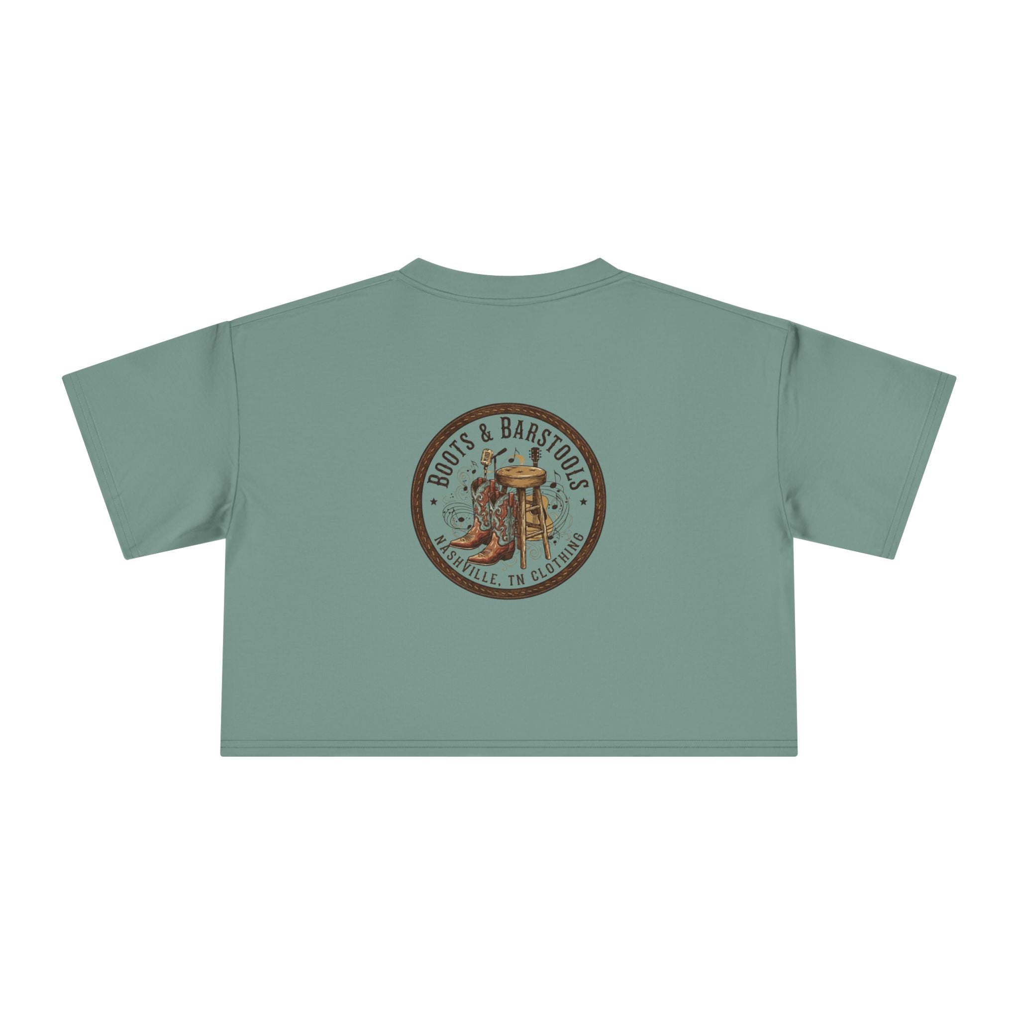 Western Boots & Barstools Crop Tee — Vintage Cowboy Rodeo Graphic