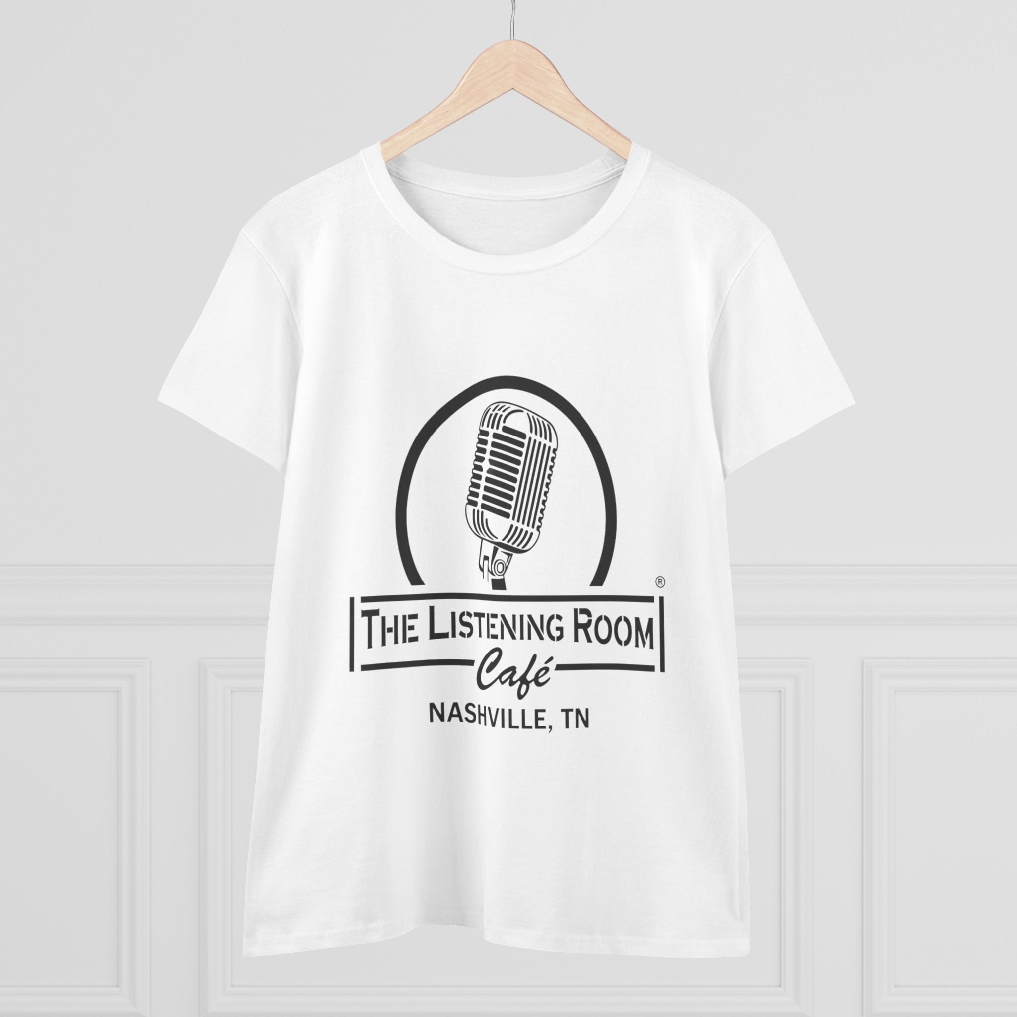 Woman’s Listening Room Café Nashville T‑Shirt — Retro Microphone Logo Tee