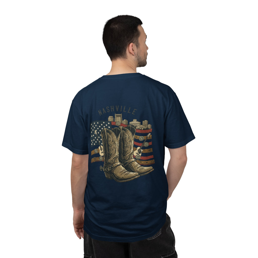 Nashville Cowboy Boots T-Shirt — Vintage American Flag Graphic
