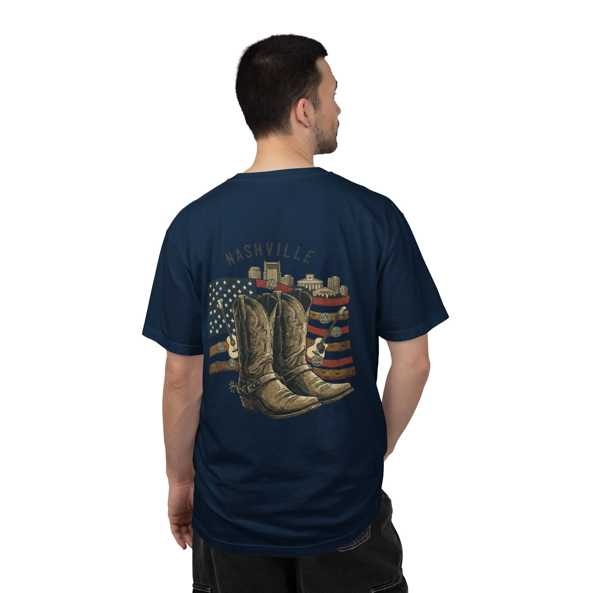 Nashville Cowboy Boots T-Shirt — Vintage American Flag Graphic