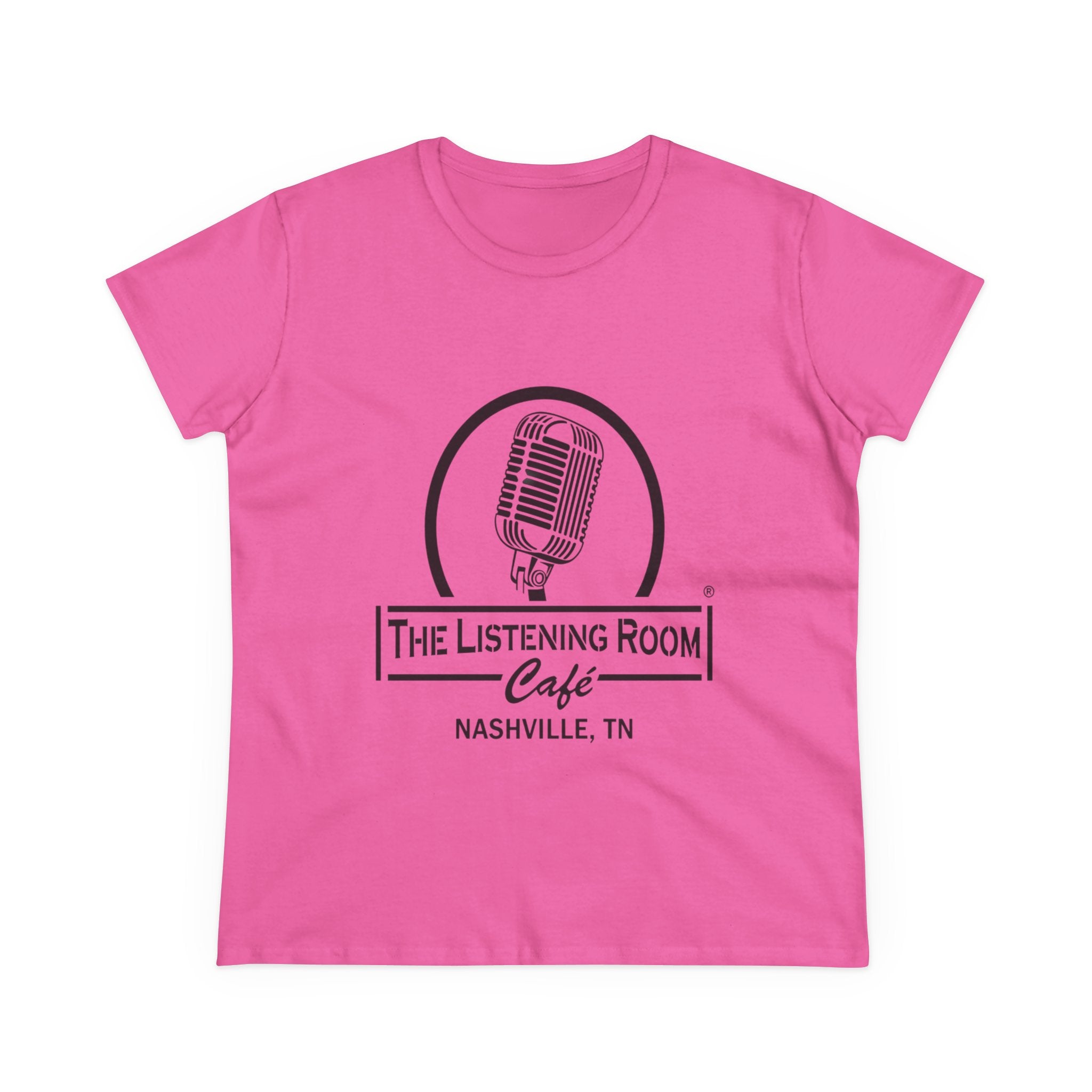 Woman’s Listening Room Café Nashville T‑Shirt — Retro Microphone Logo Tee