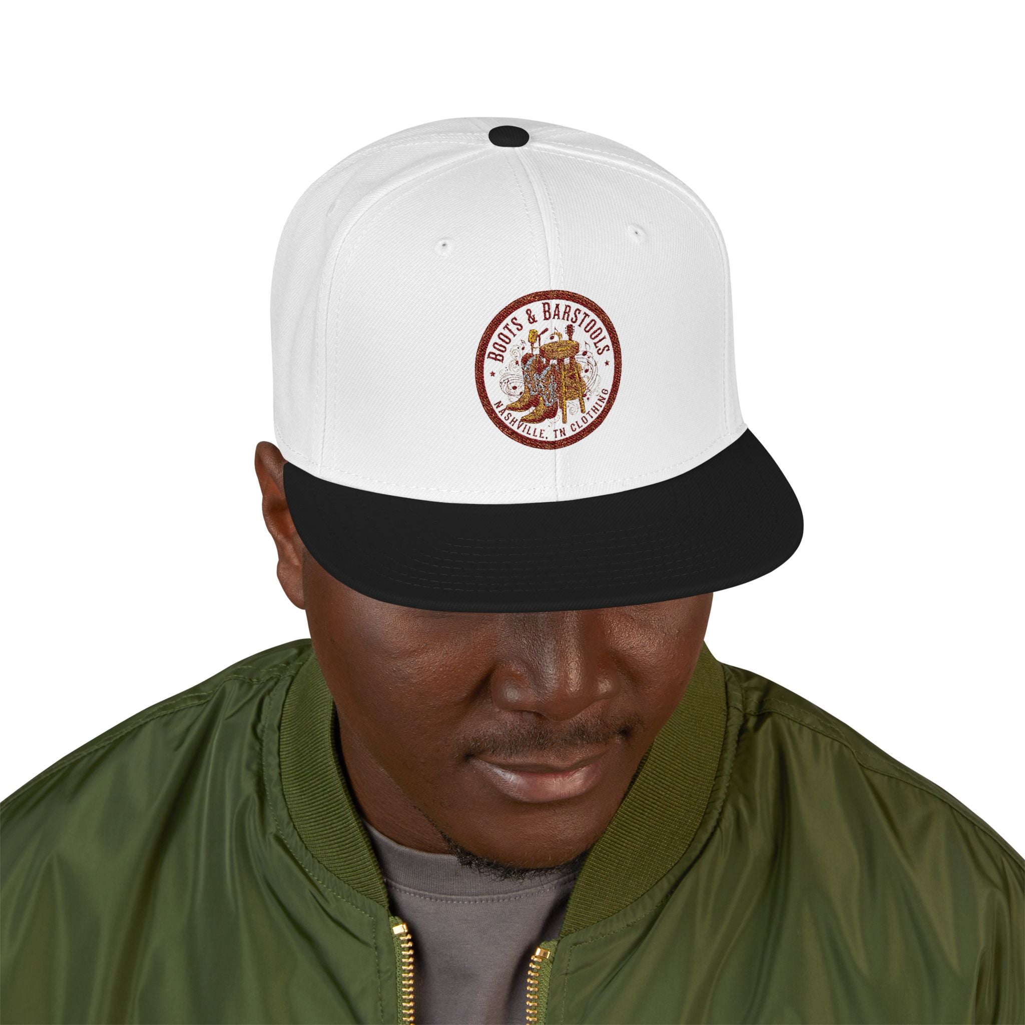 Embroidered Lion Crest Snapback Hat — Classic White & Black Baseball Cap