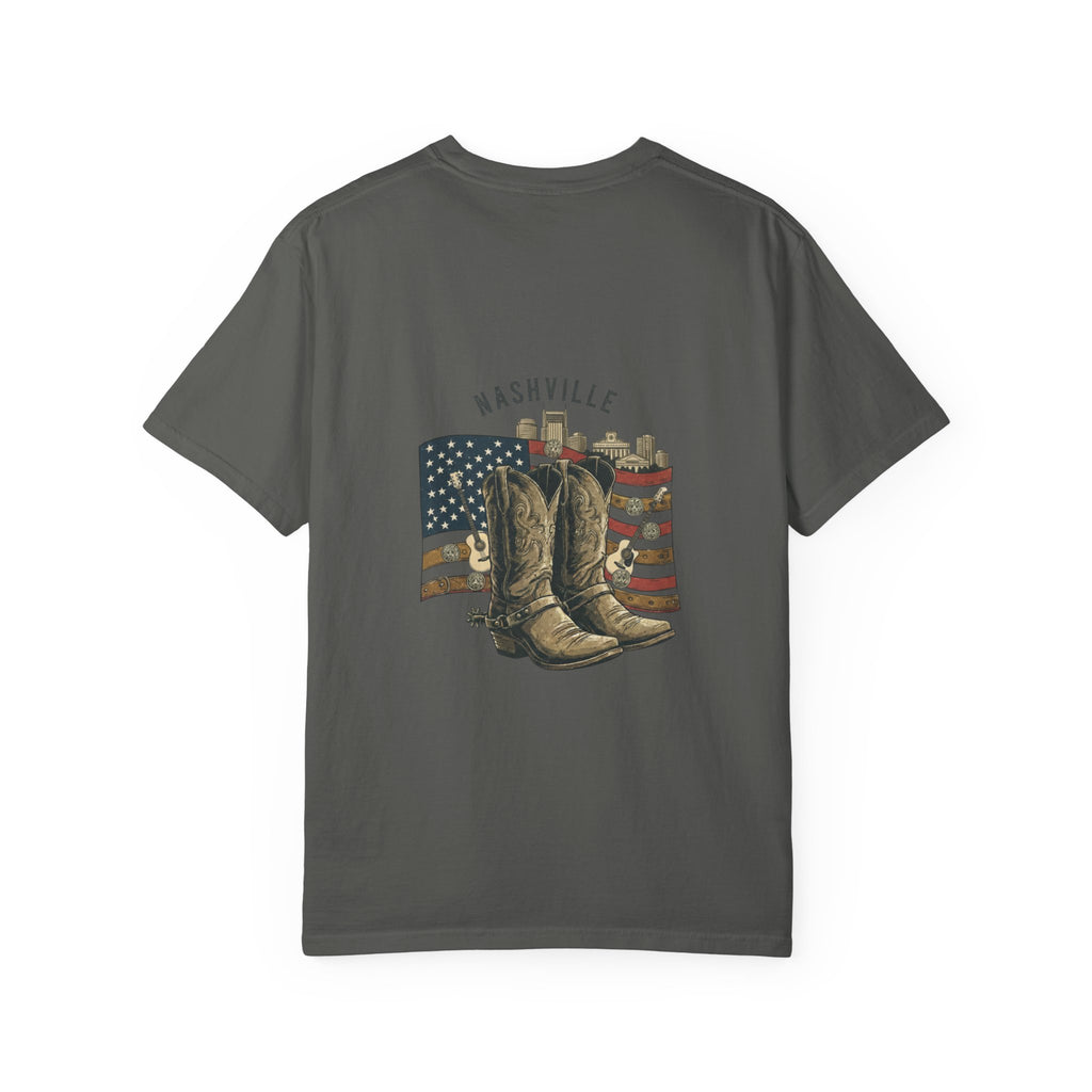 Nashville Cowboy Boots T-Shirt — Vintage American Flag Graphic