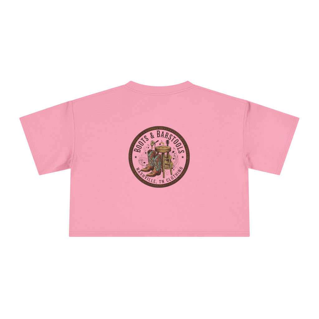 Western Boots & Barstools Crop Tee — Vintage Cowboy Rodeo Graphic