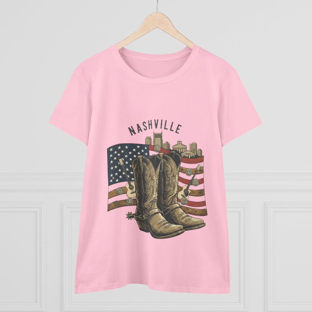 Woman’s Nashville Cowboy Boots Tee — American Flag Western Women's T-Shirt