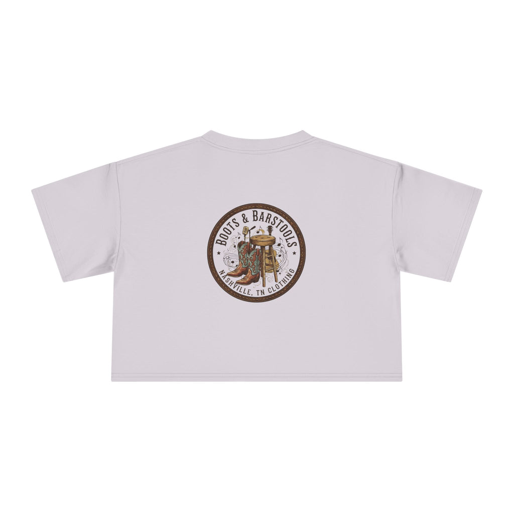 Western Boots & Barstools Crop Tee — Vintage Cowboy Rodeo Graphic