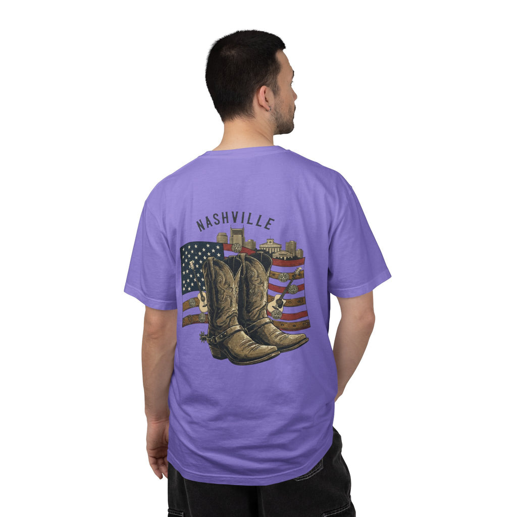 Nashville Cowboy Boots T-Shirt — Vintage American Flag Graphic