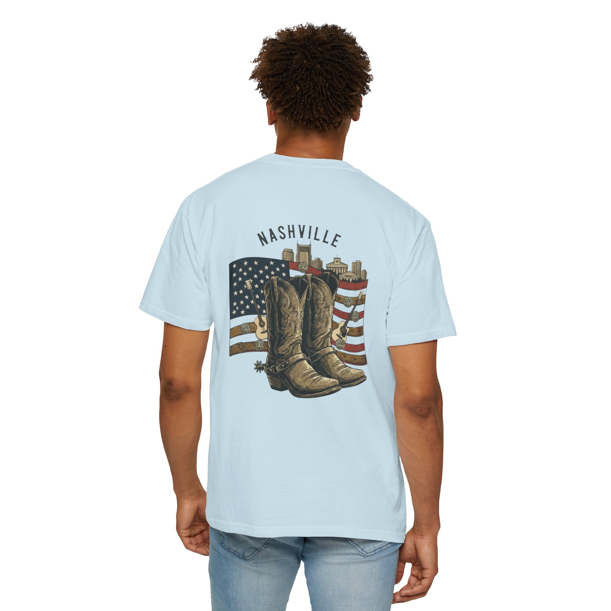 Nashville Cowboy Boots T-Shirt — Vintage American Flag Graphic